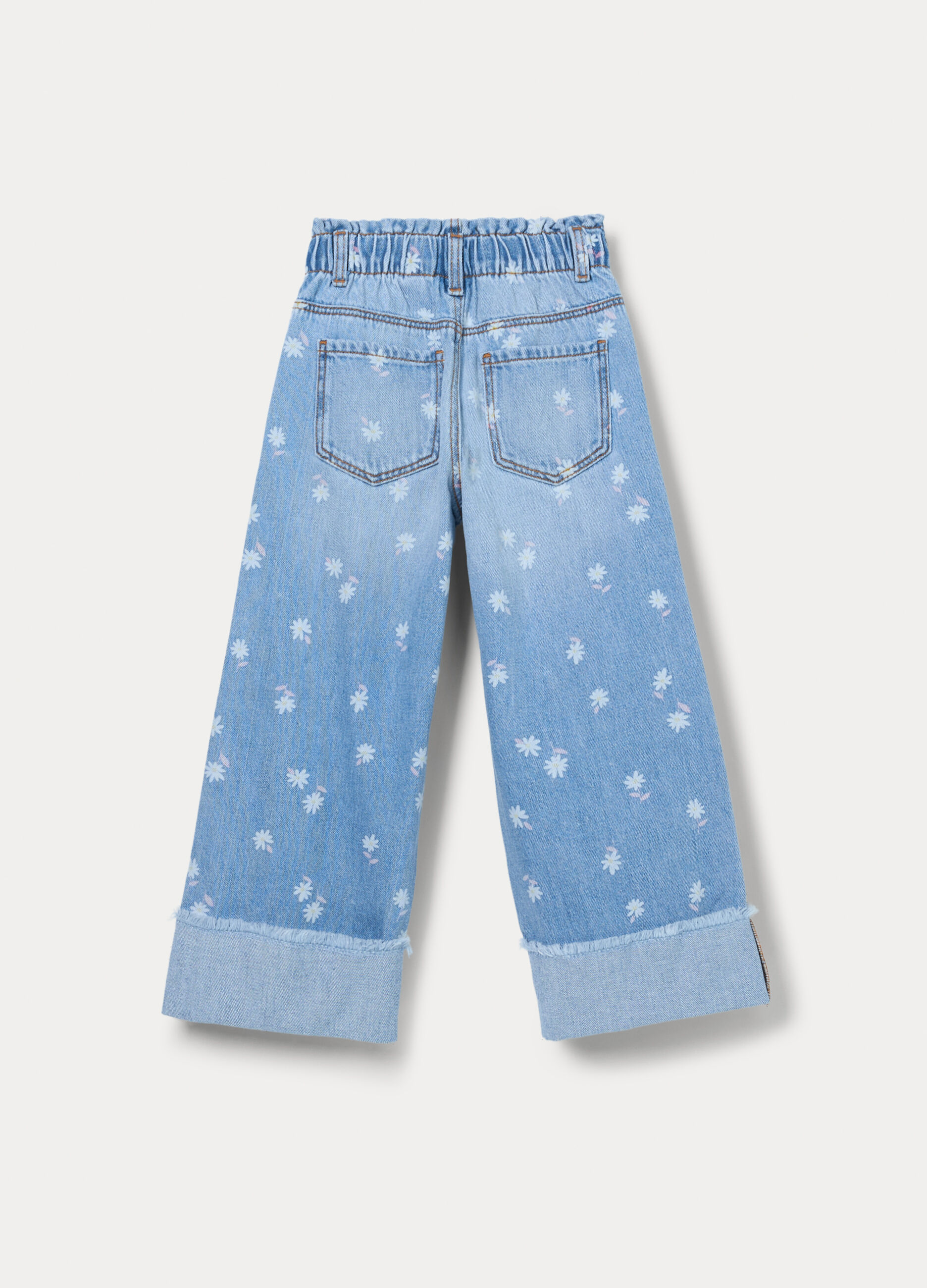 Pantaloni wide leg in denim misto cotone bambina_1