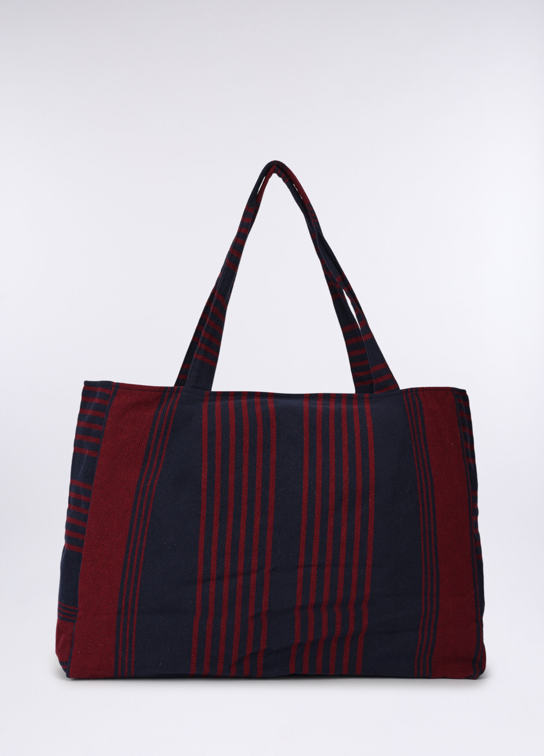 Borsa a mano in misto cotone rigato donna_0