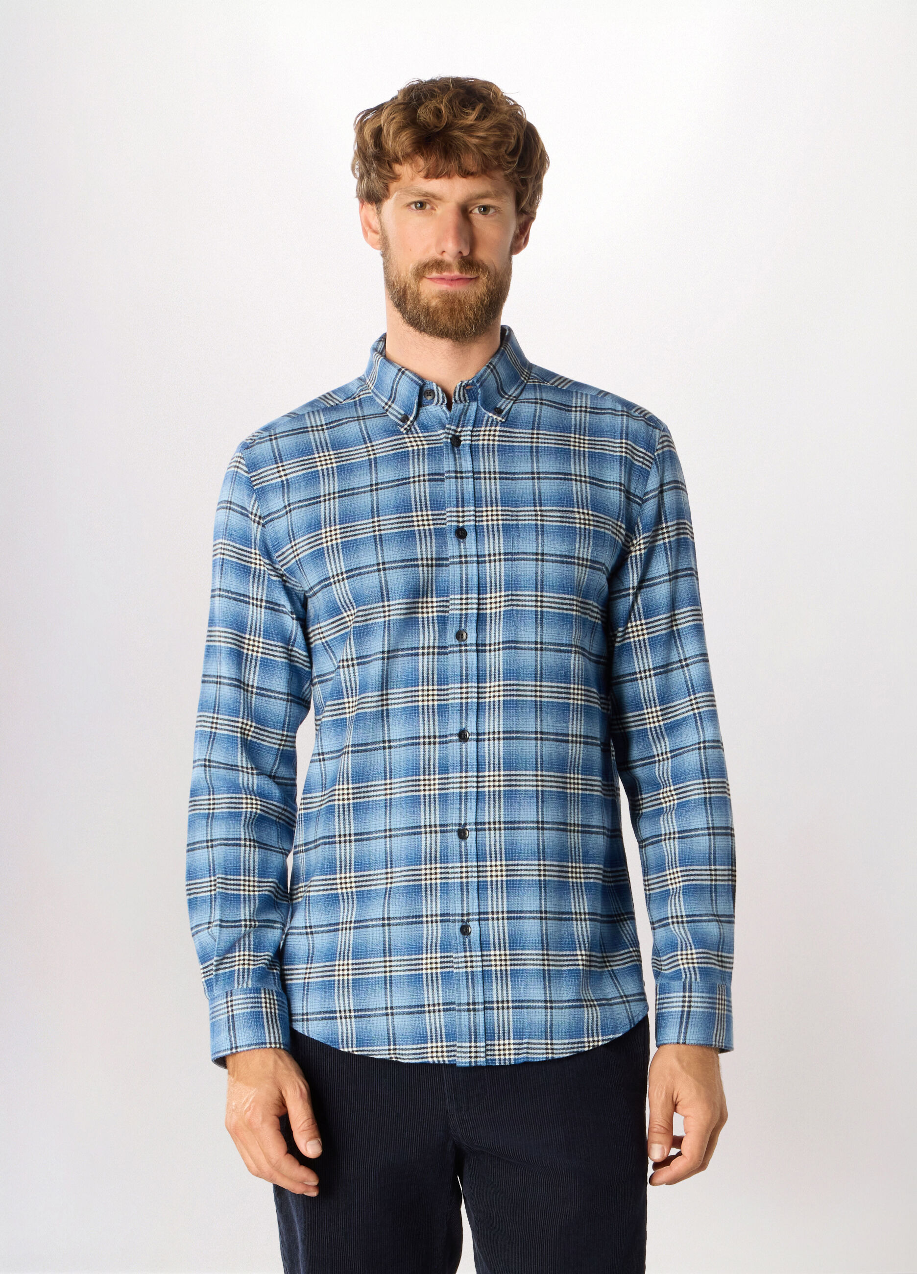 Camicia slim fit in flanella di cotone uomo_0