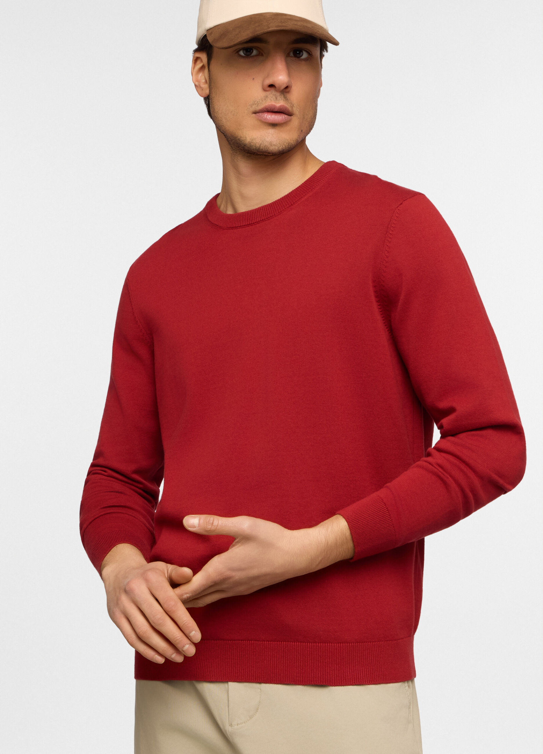 Maglione girocollo maglia rasata in cotone uomo_0
