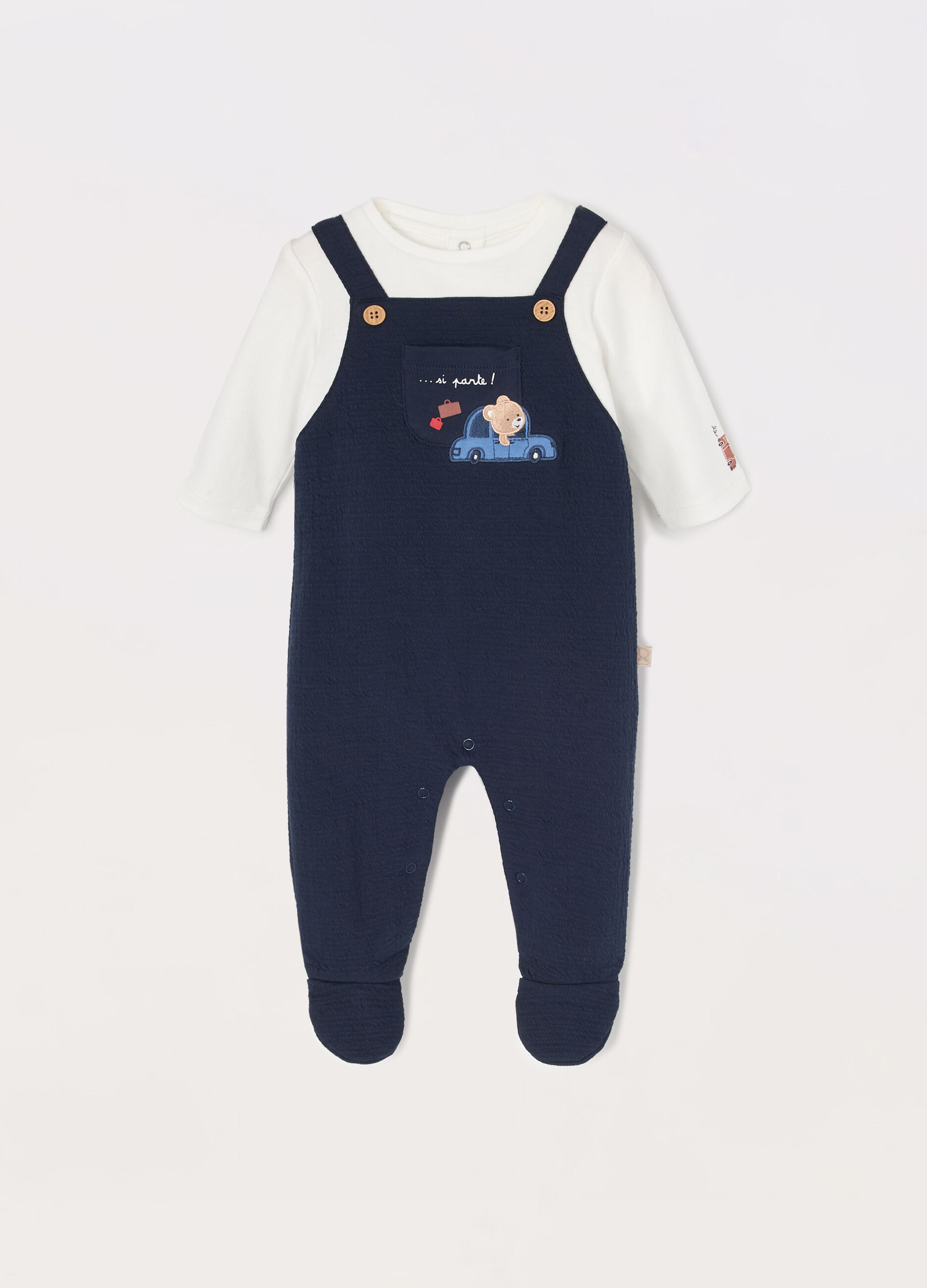 Set salopette + t-shirt in punto Milano neonato_0