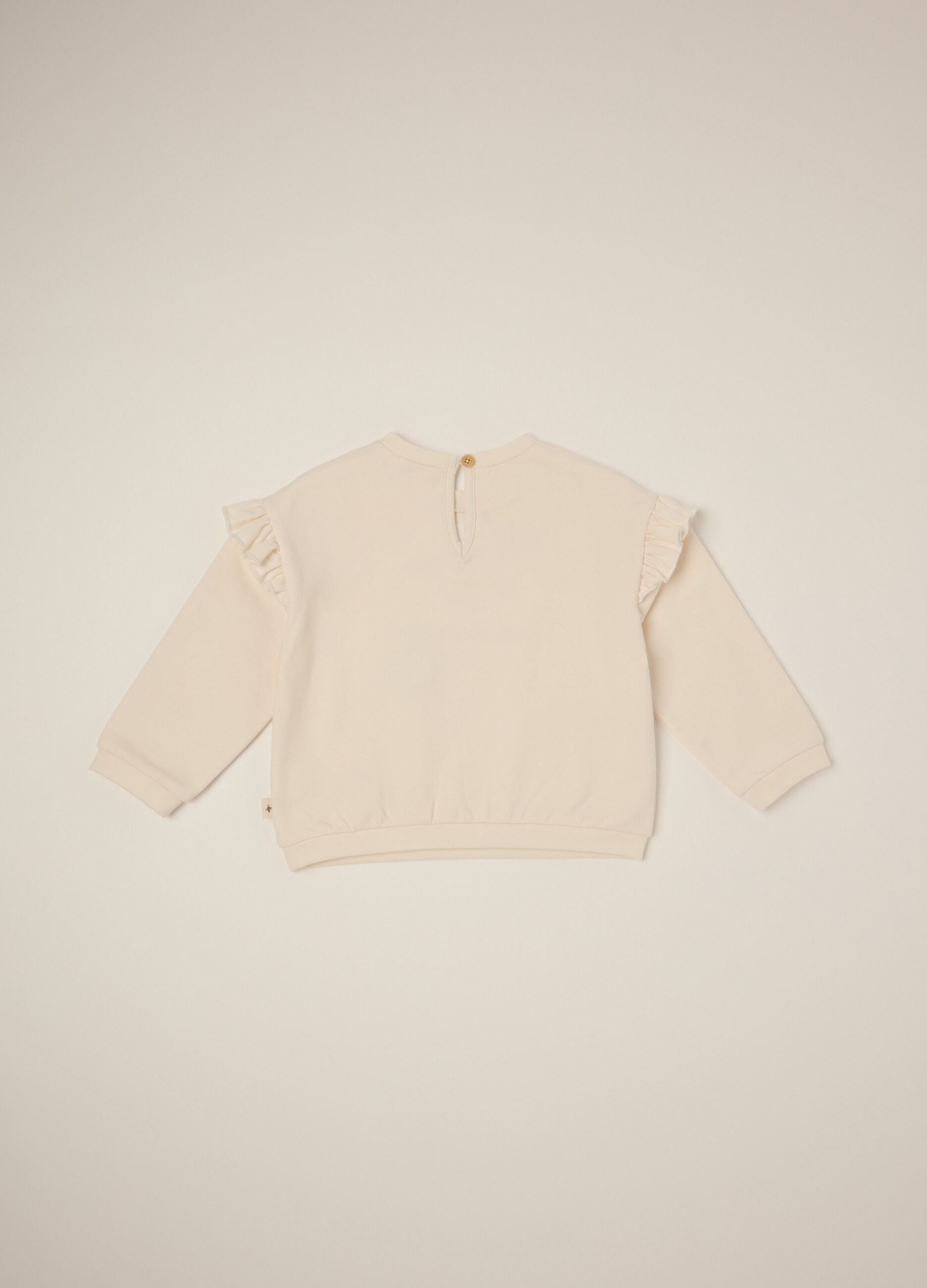 Maglia beige in cotone elasticizzato con volant_1