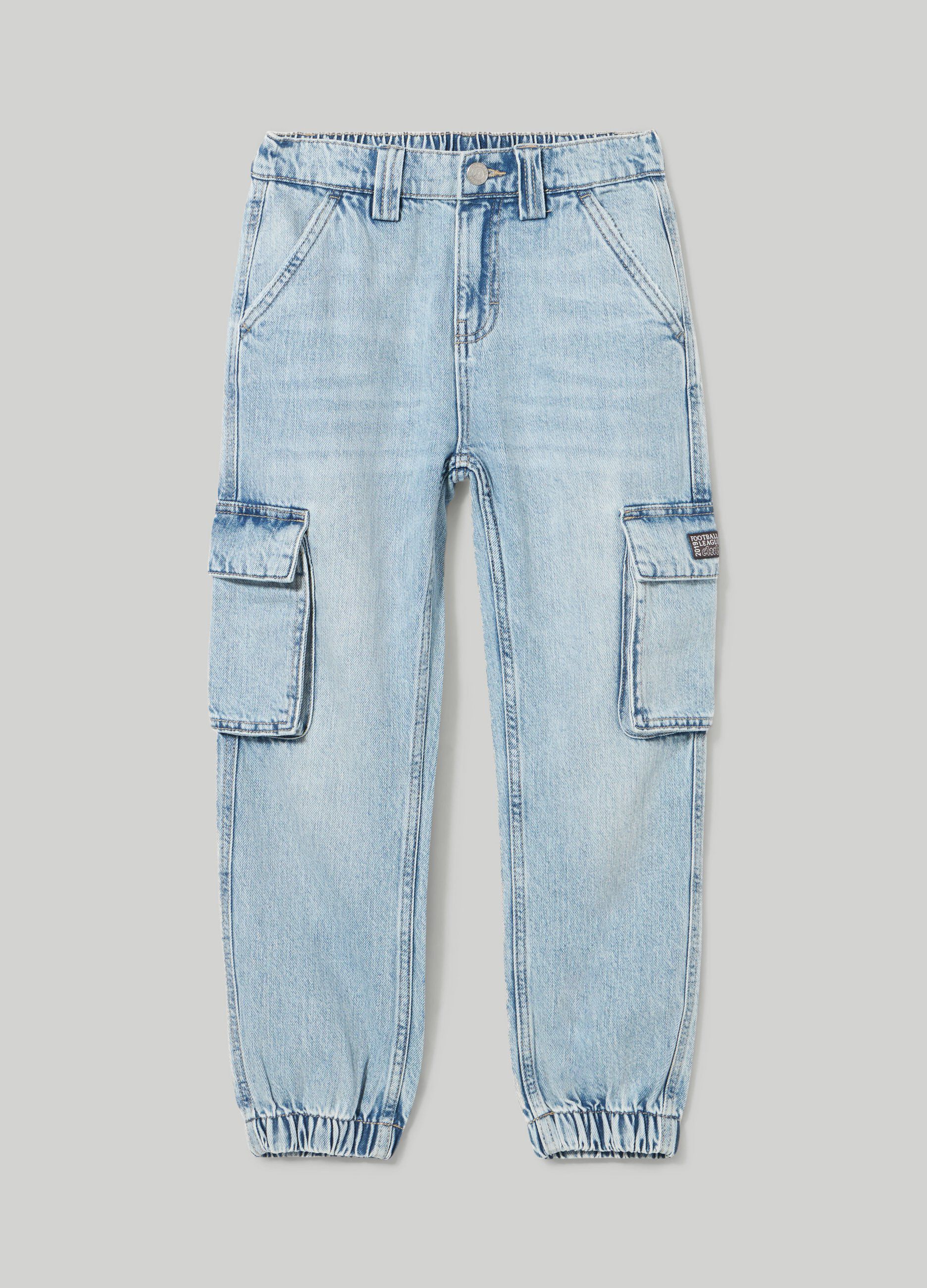 Denim cargo in puro cotone ragazzo