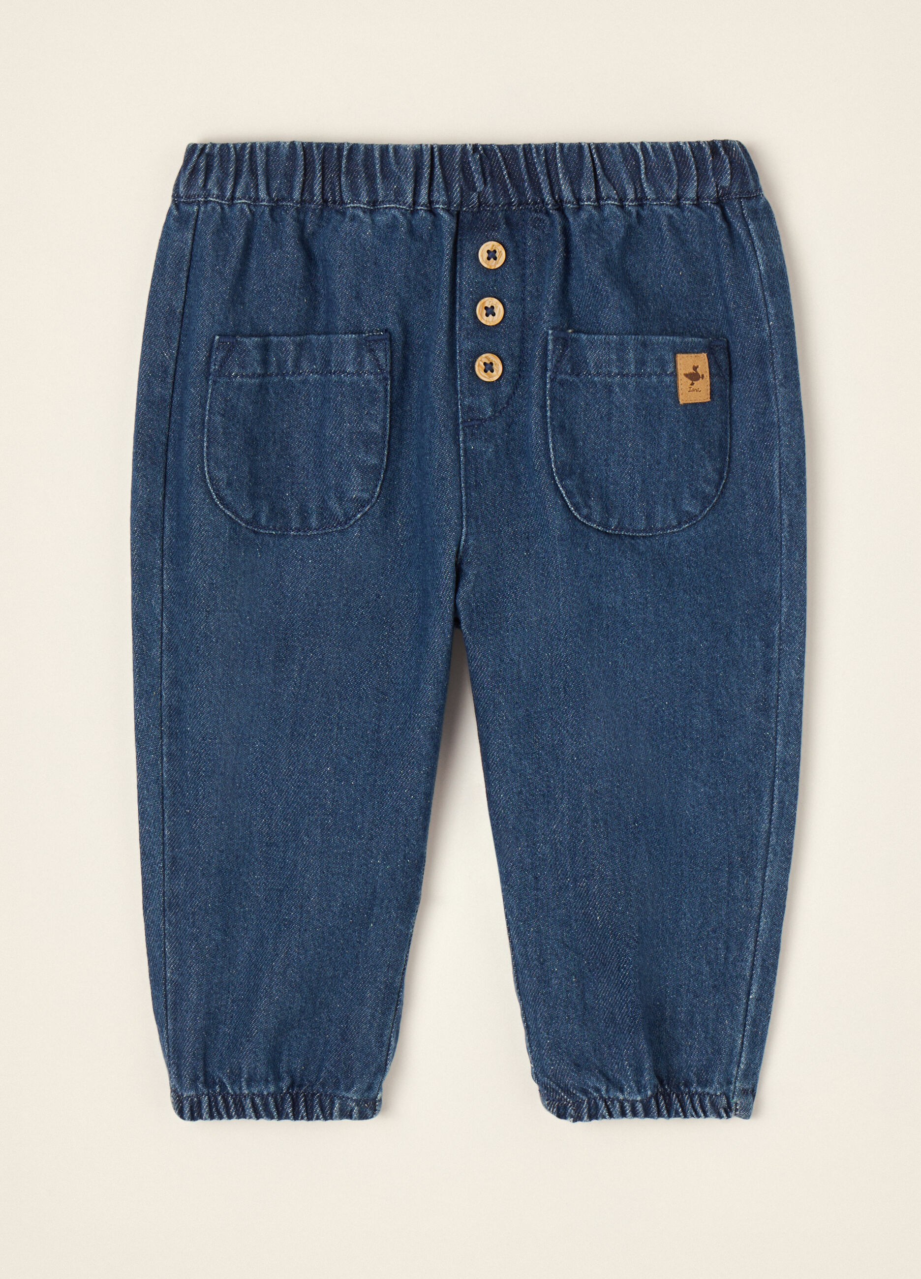 Pantaloni blu in puro cotone con vita elasticizzata_0