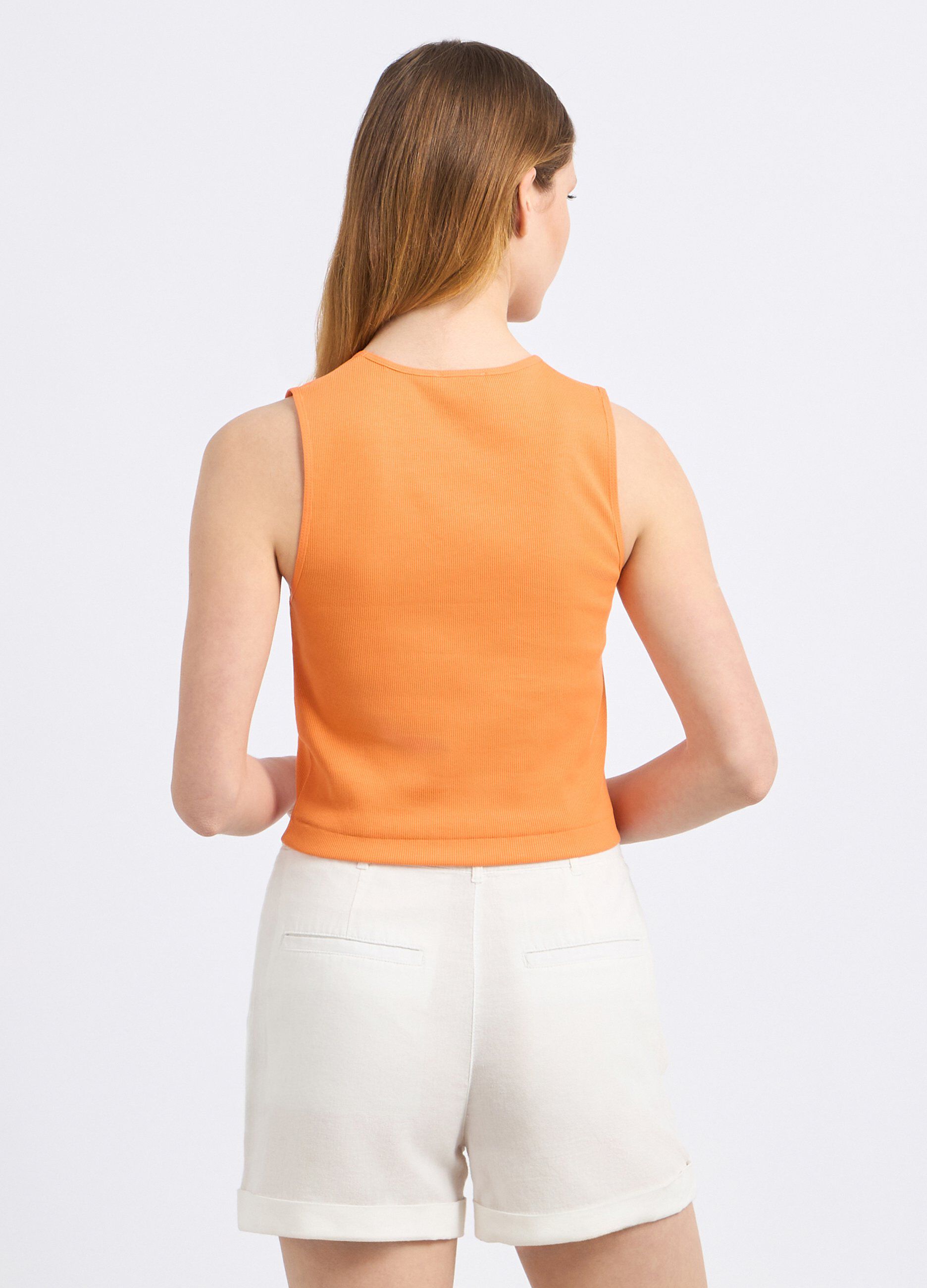 Top cropped in costina di cotone stretch donna_1