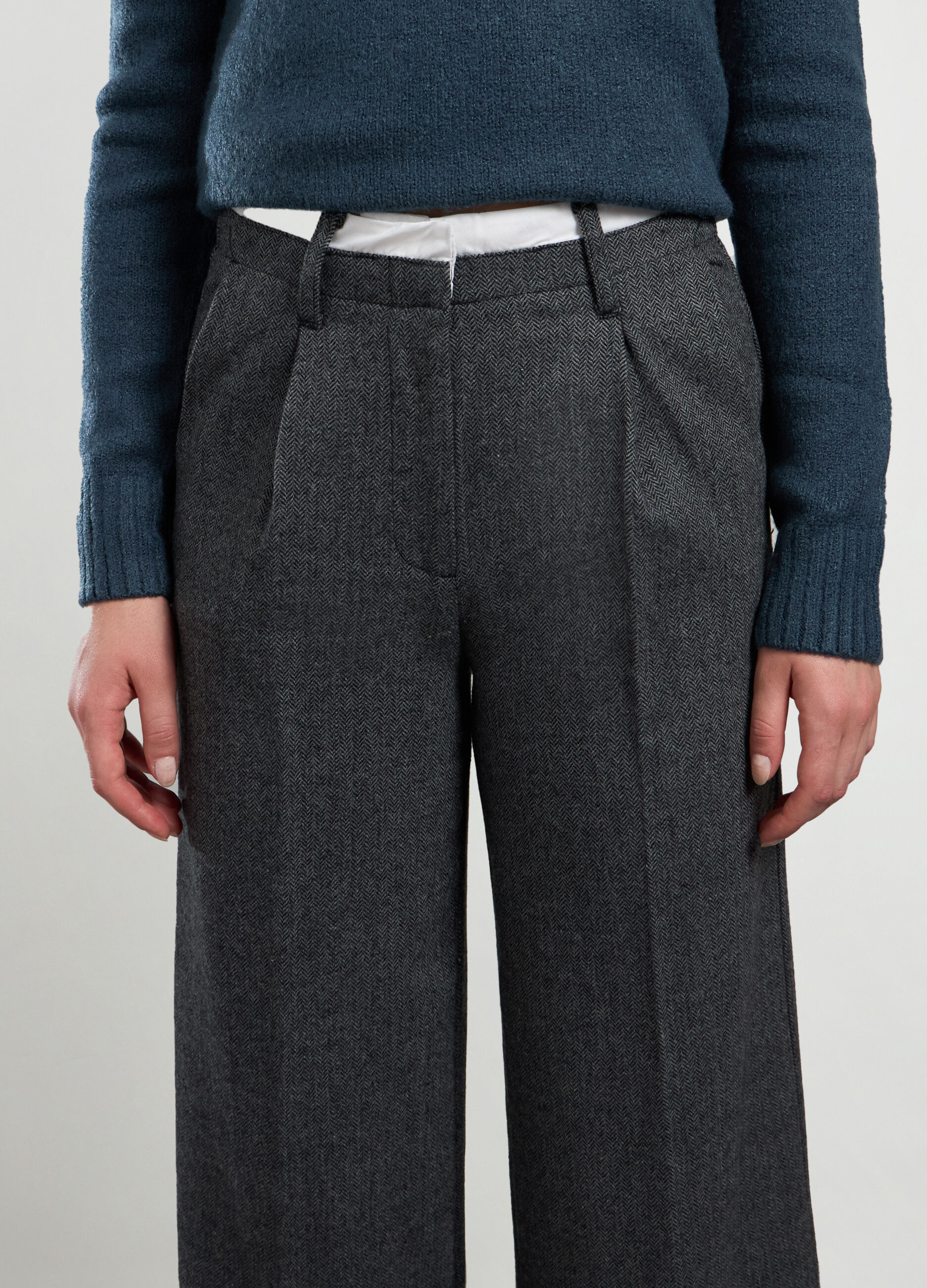 Pantalone palazzo in tweed misto lana donna_2