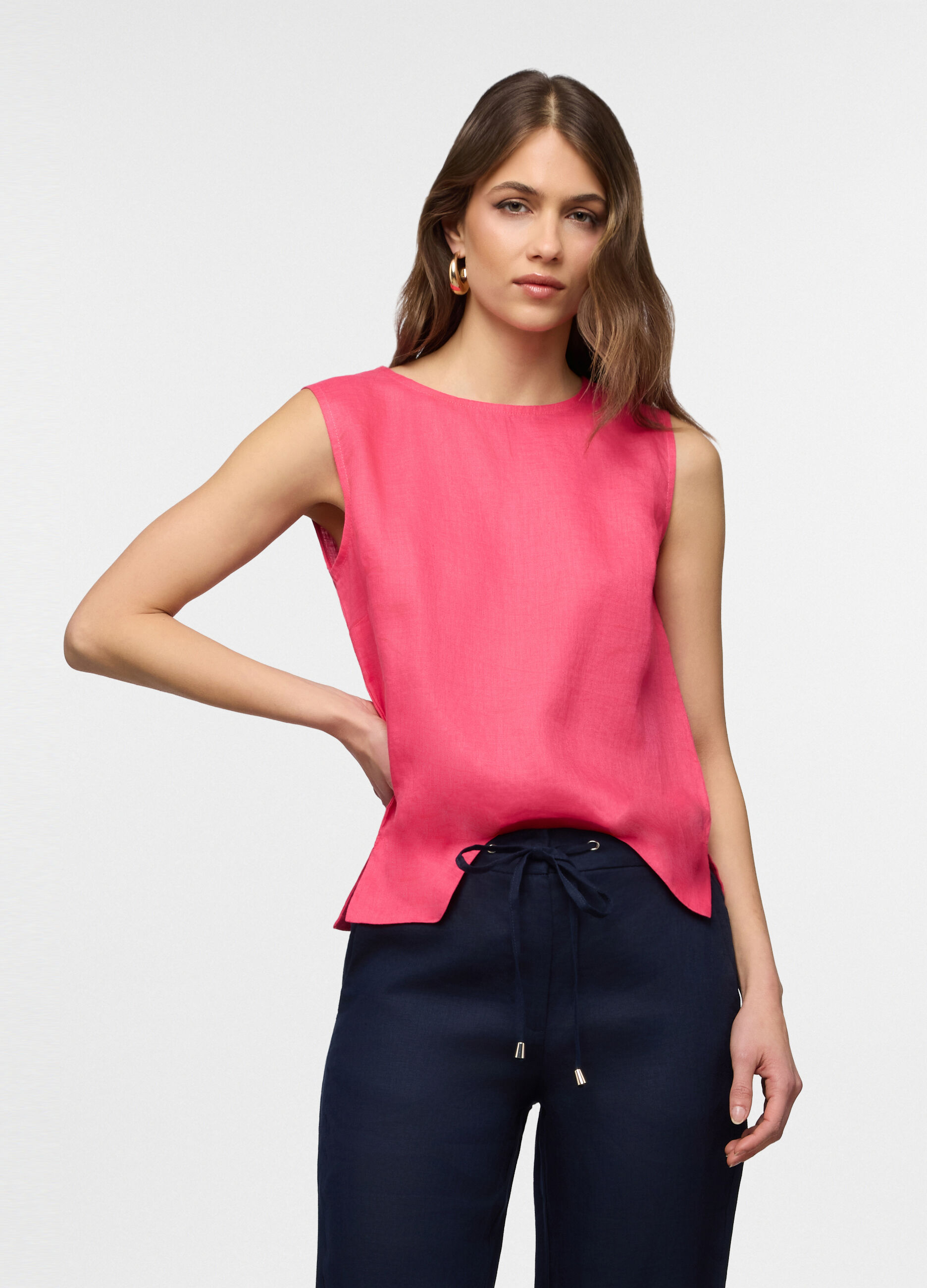 Blusa girocollo Fit Regular in puro lino donna