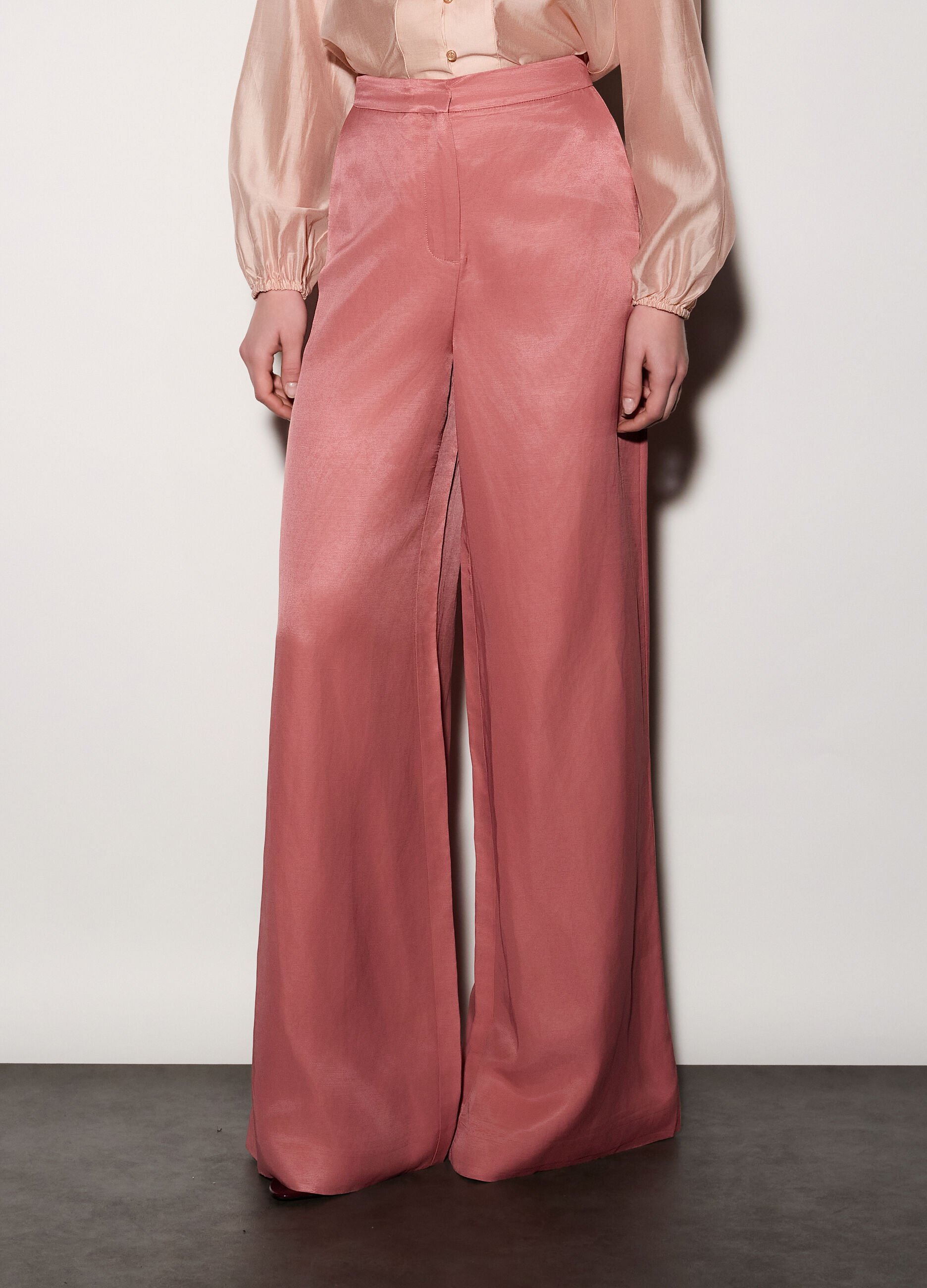 Pantaloni palazzo regular fit misto lino donna_1