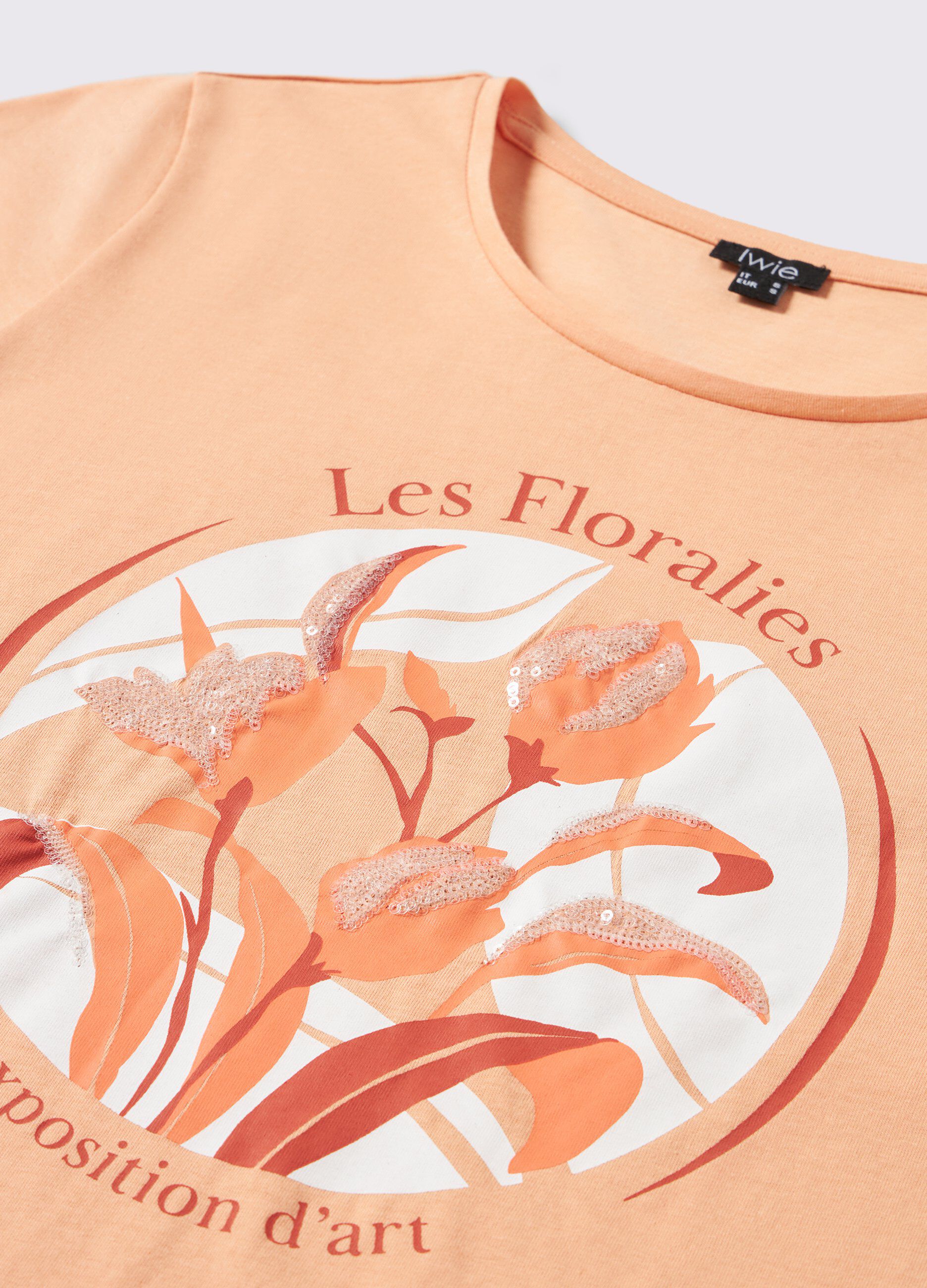 T-shirt in puro cotone con paillettes donna_1