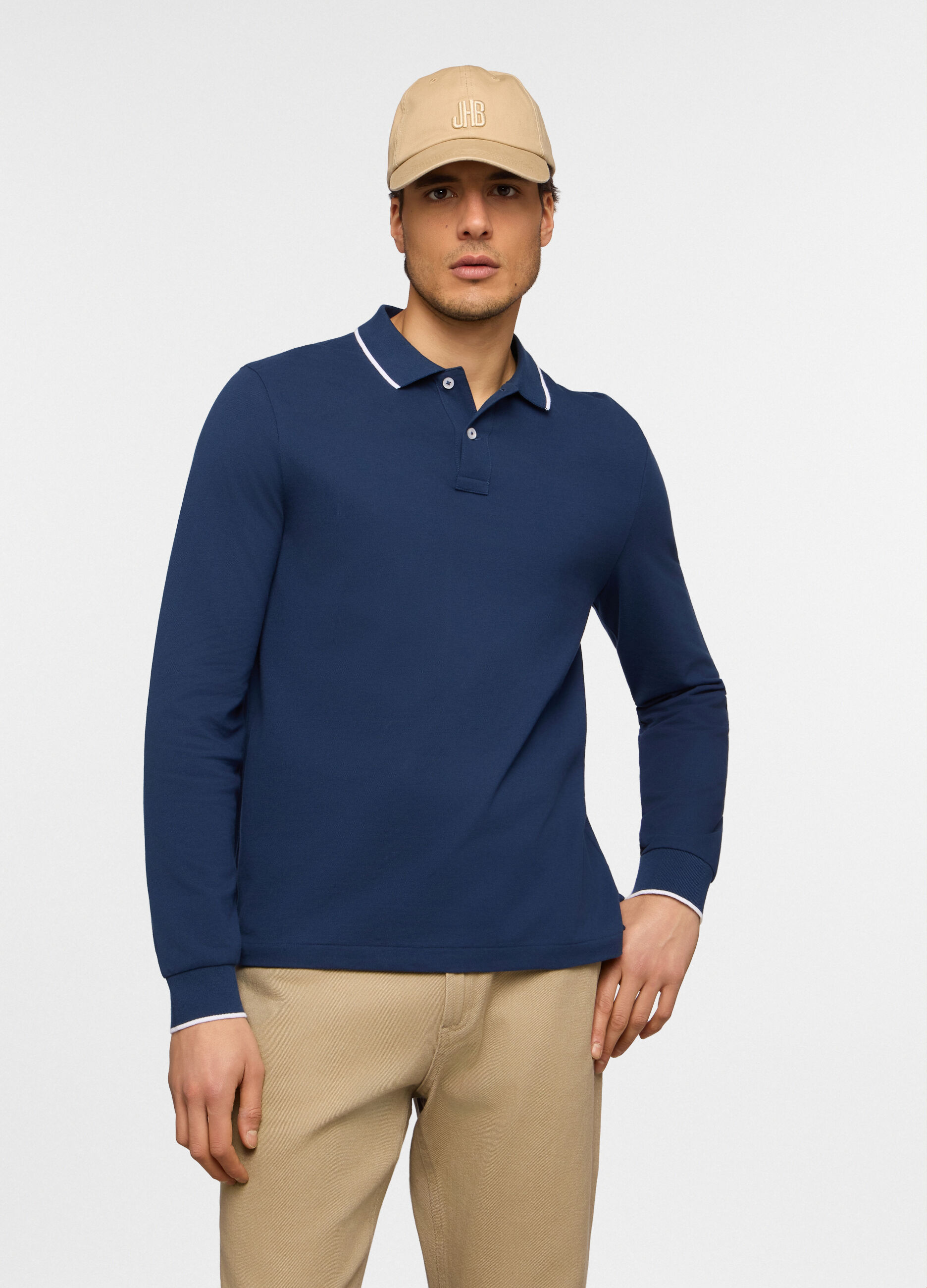 Polo a maniche lunghe in piquet di cotone uomo_0