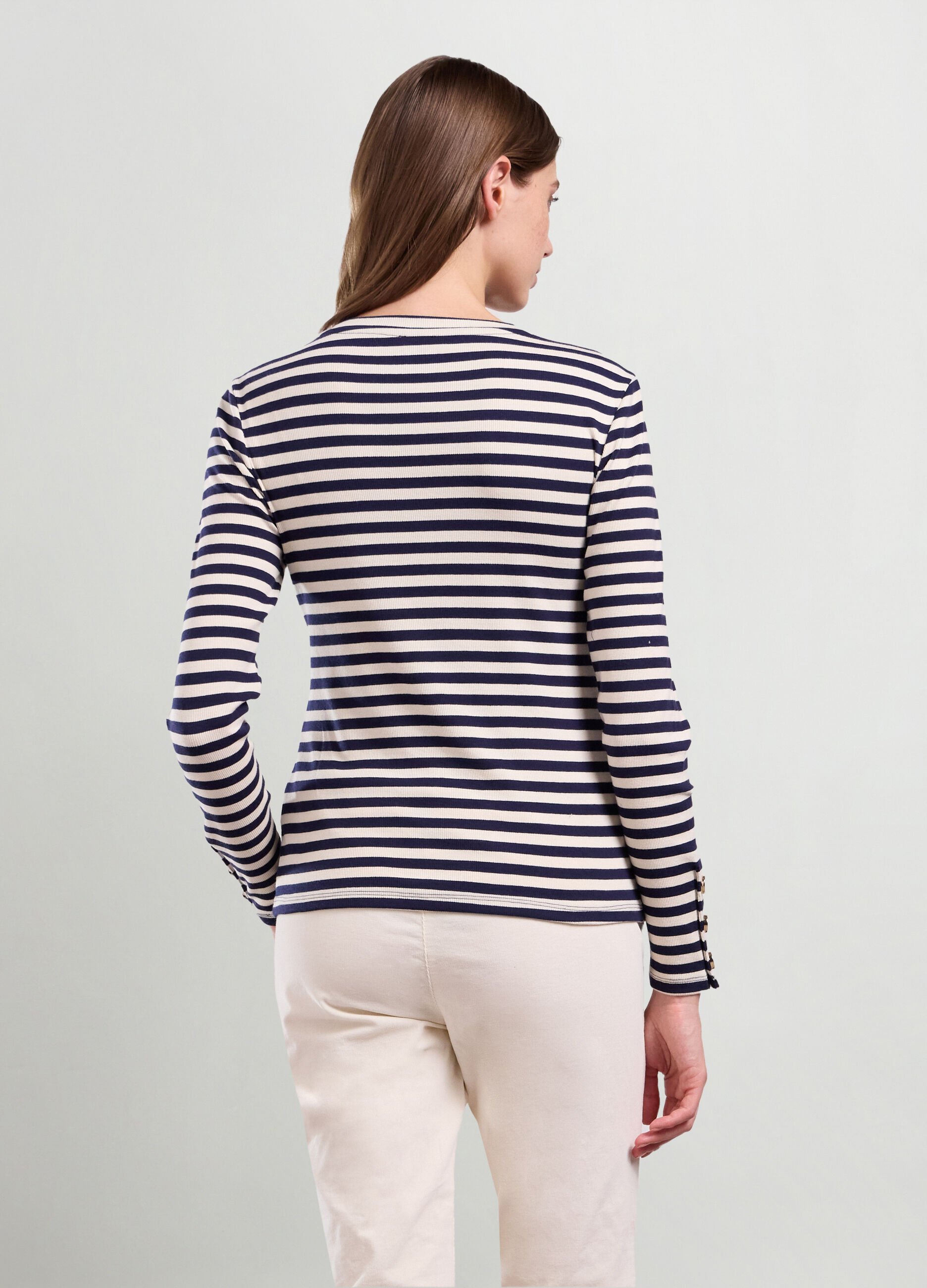 T-shirt in costina di cotone stretch donna_1