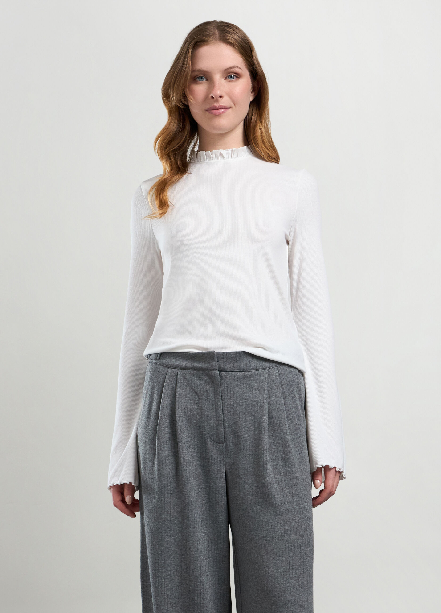 T-shirt in costina di viscosa stretch donna_0