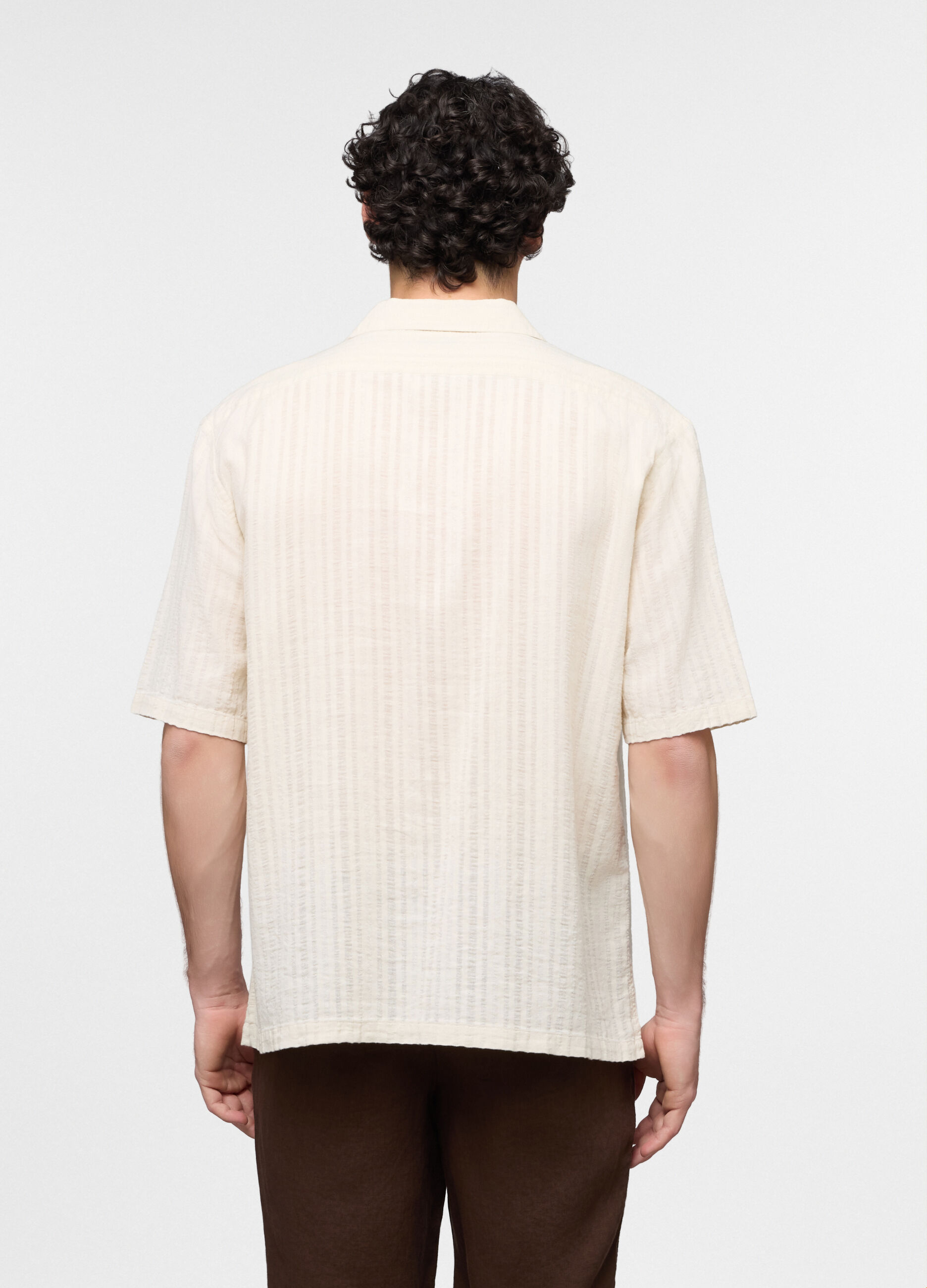 Camicia bowling a maniche corte in cotone e lino uomo_1