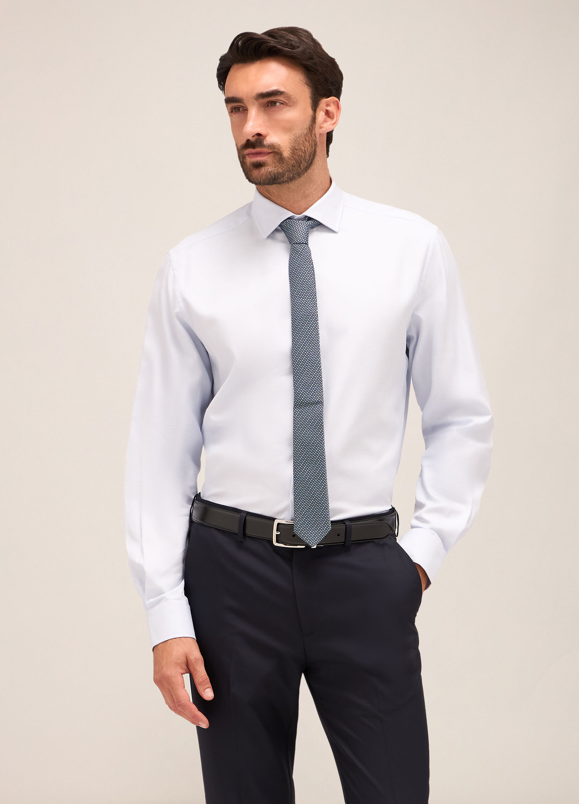 Camicia regular fit colletto francese in cotone uomo_0