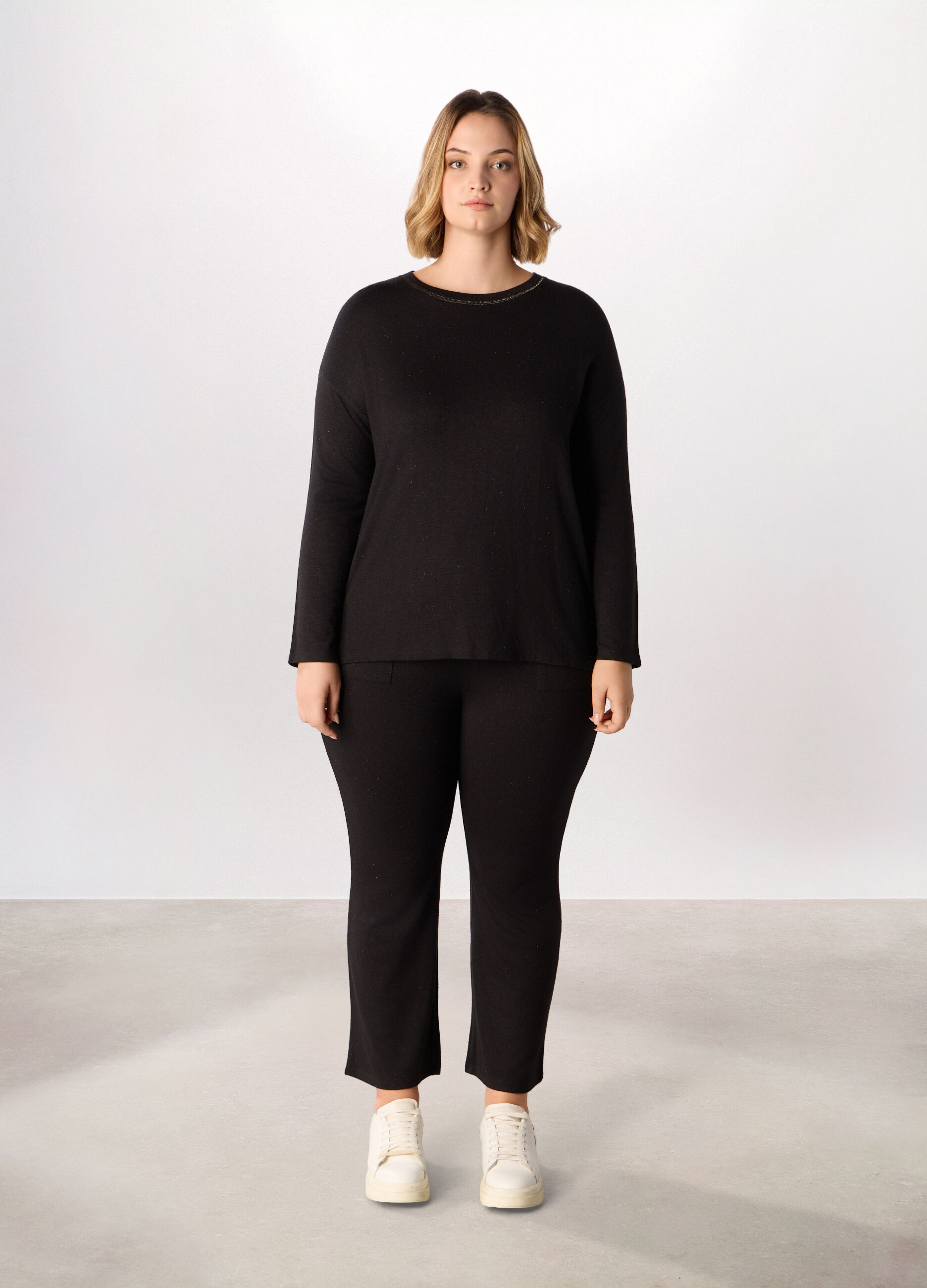 Pantaloni regular fit misto viscosa stretch donna curvy_0