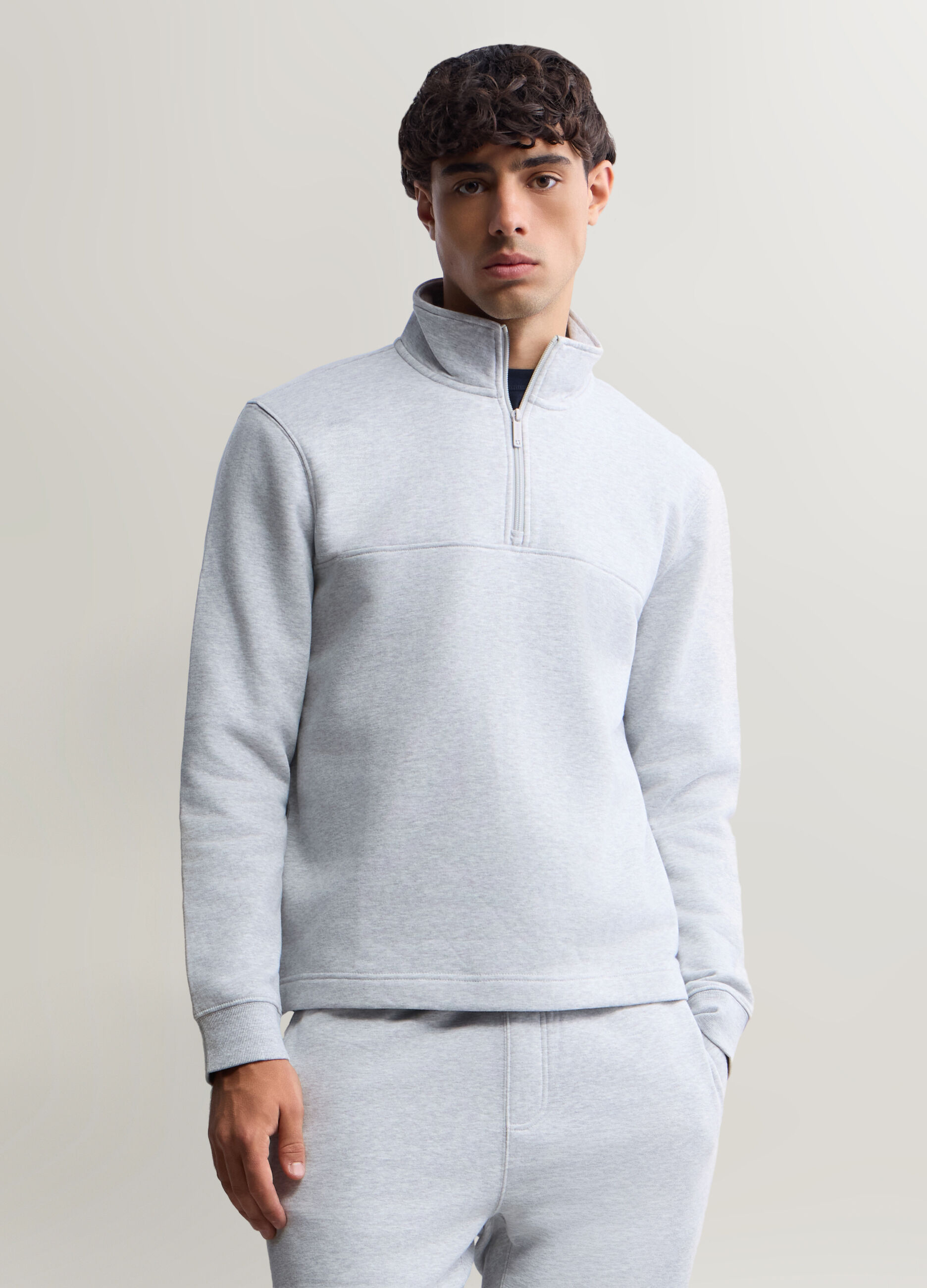 Felpa lupetto con mezza zip in misto cotone uomo_0