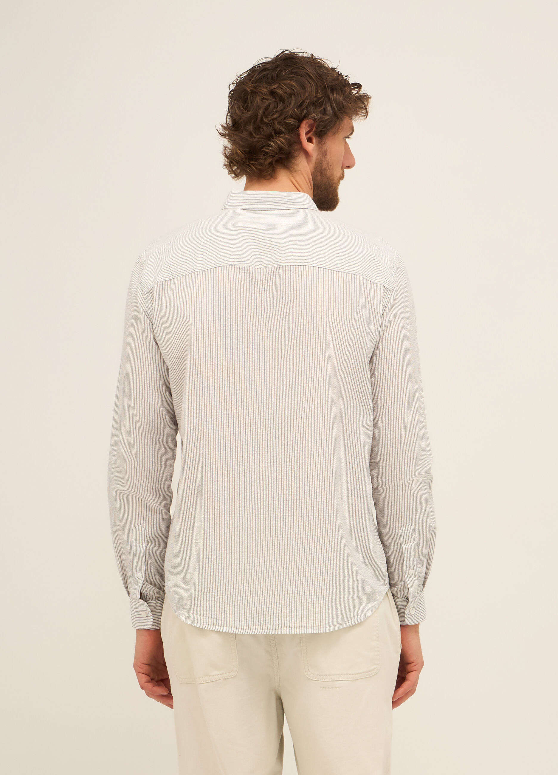 Camicia slim fit in seersucker di cotone a righe uomo