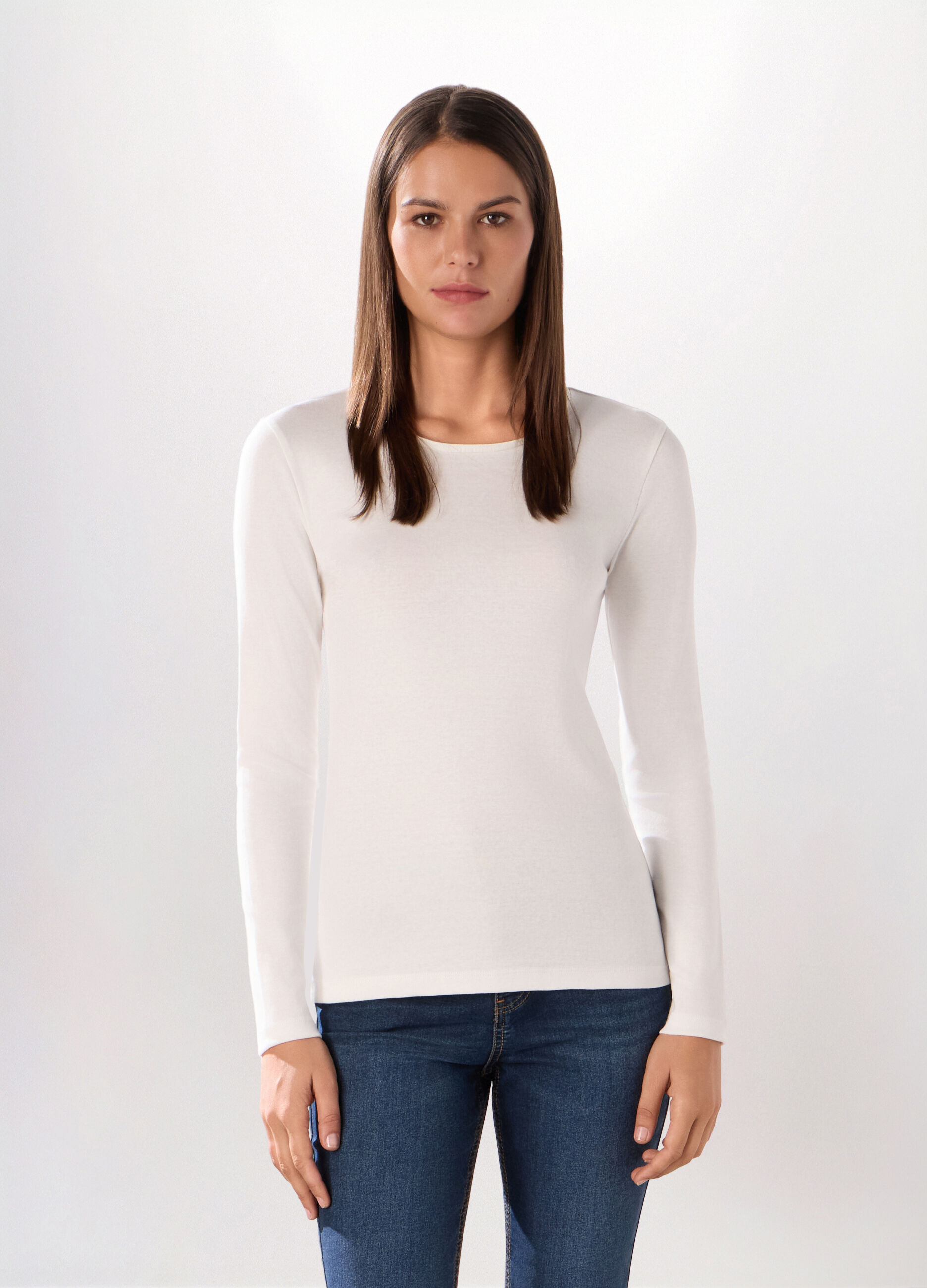 T-shirt in costina di puro cotone donna_0