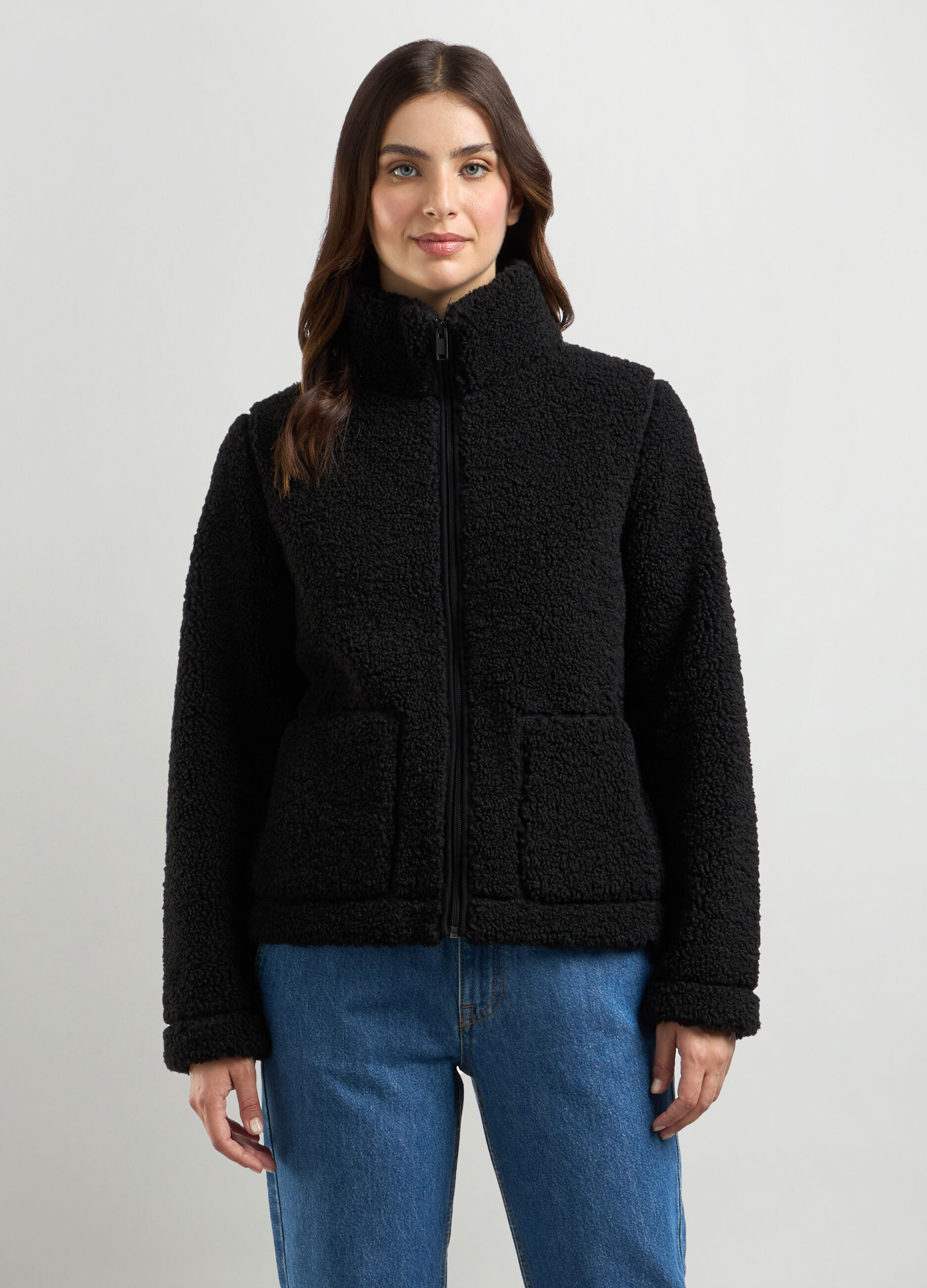 Felpa in sherpa full zip donna_0