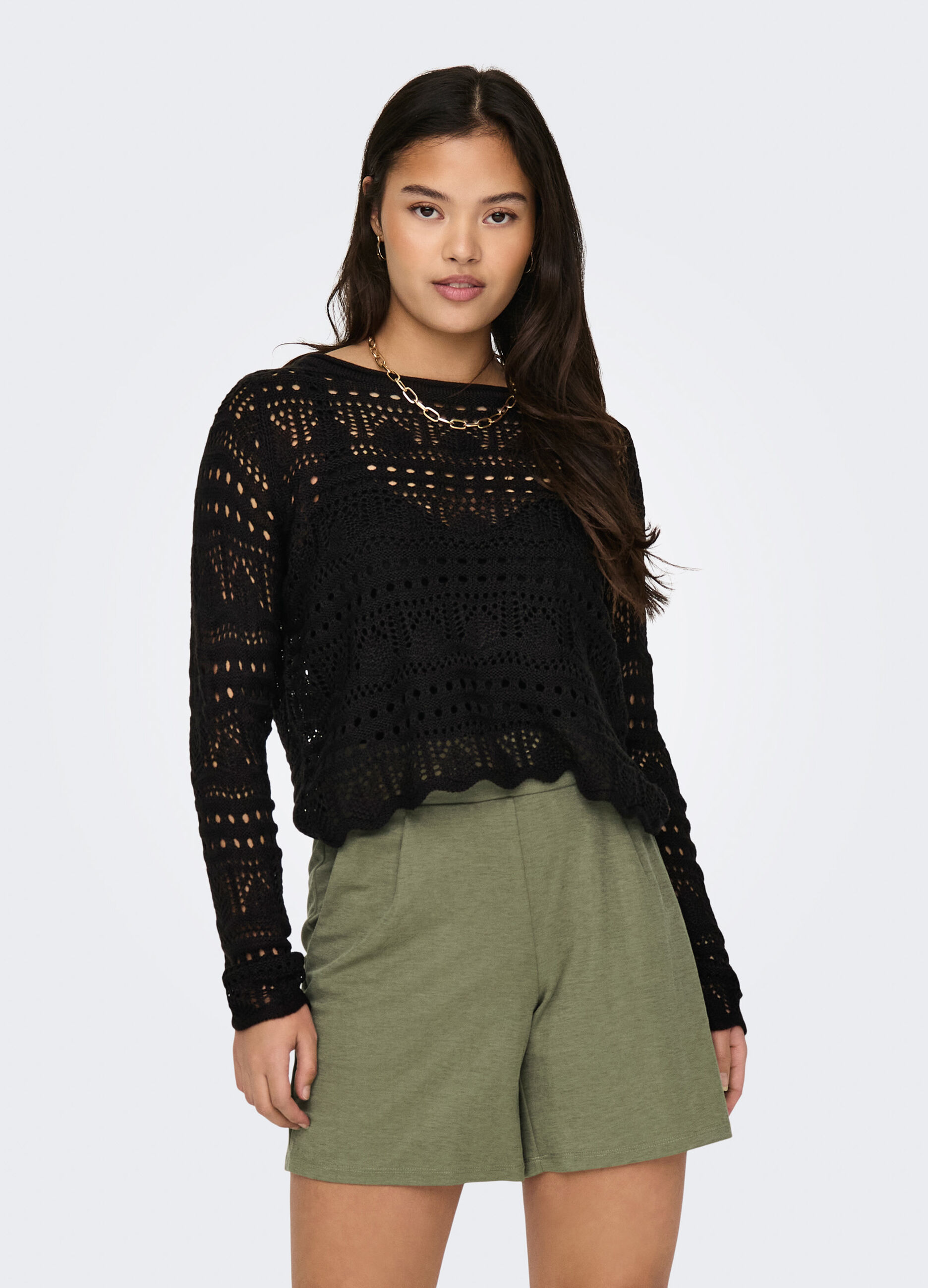 Maglia operata con scollo rotondo donna_2