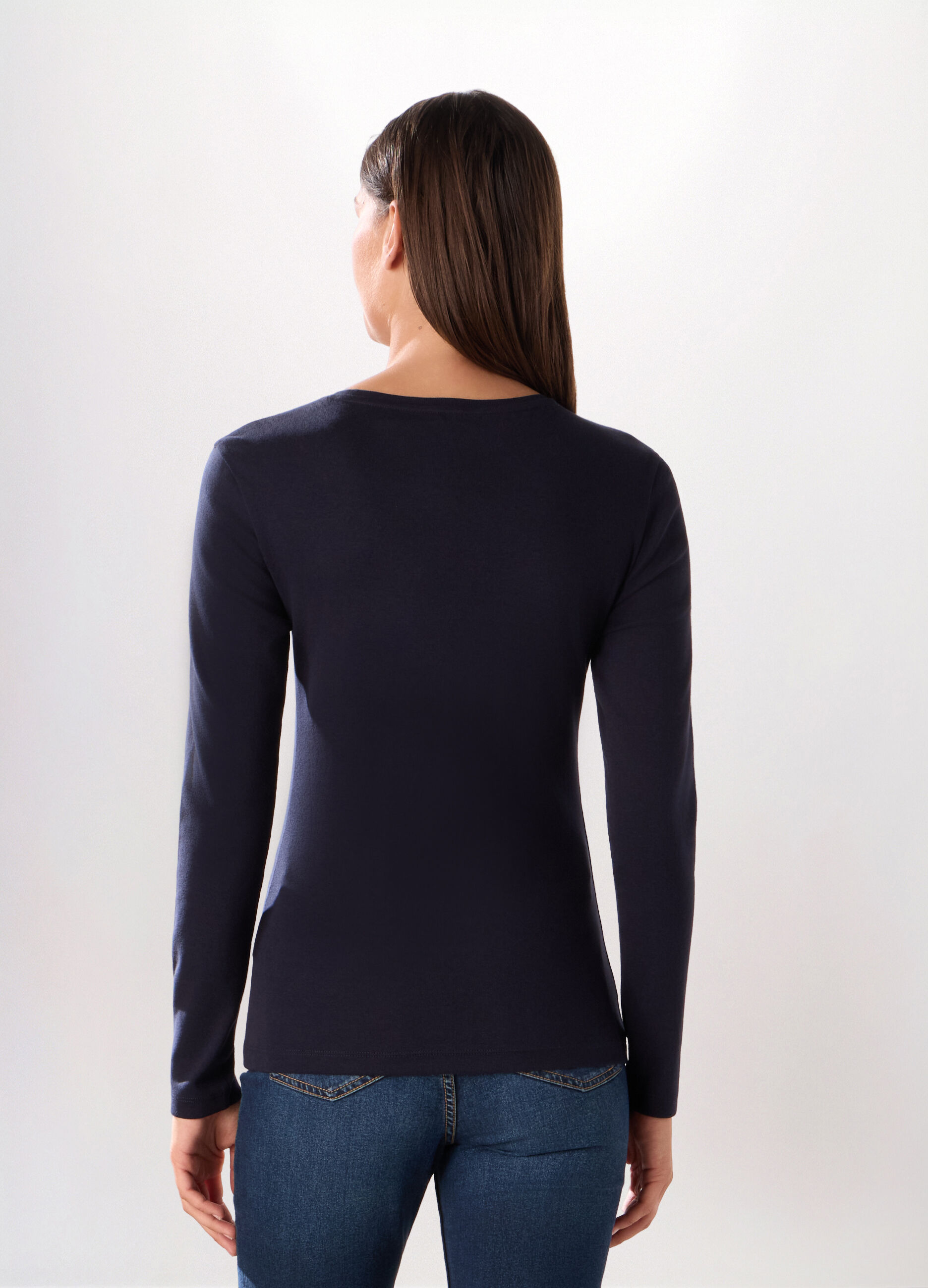 T-shirt in costina di puro cotone donna_1