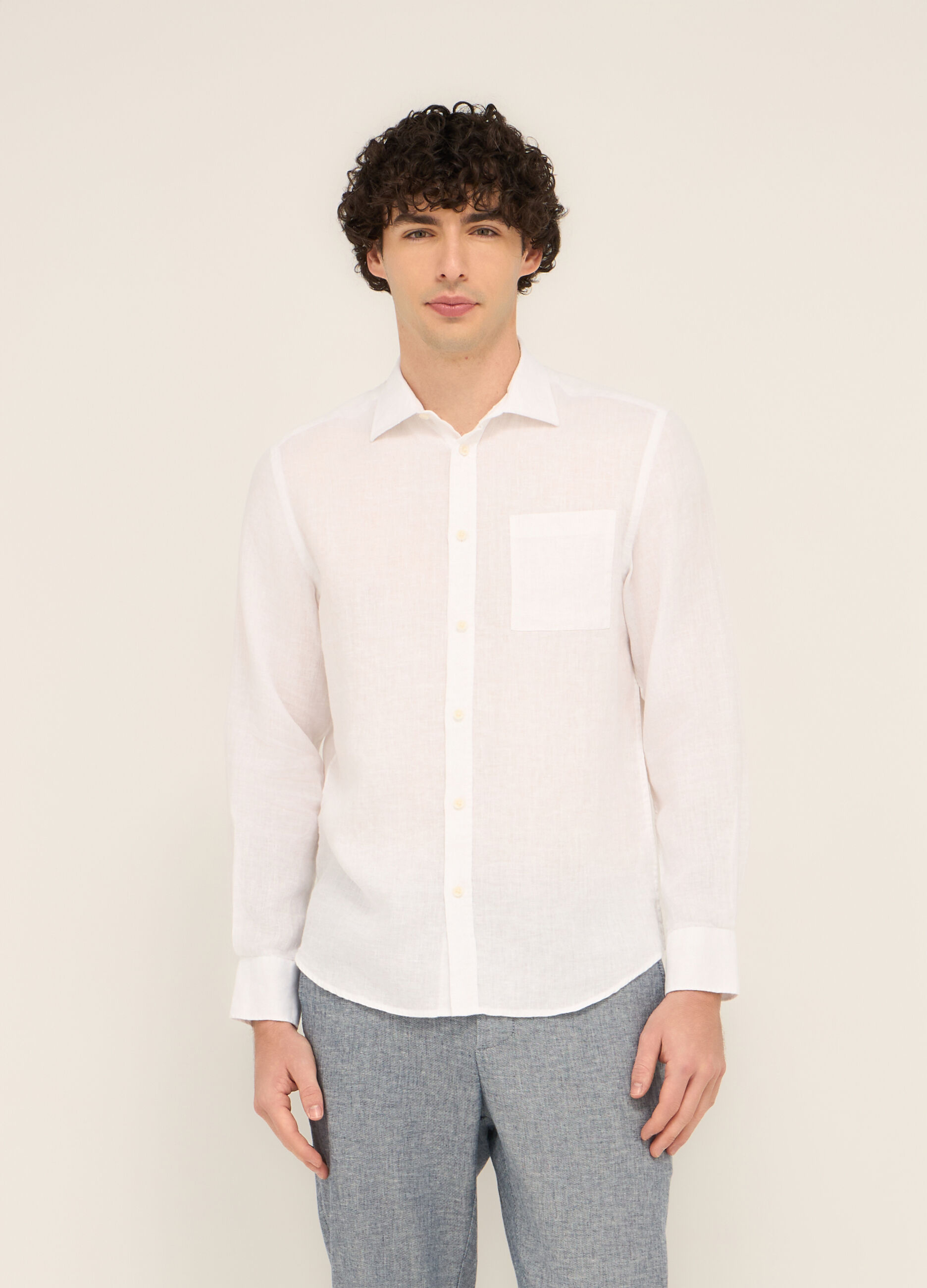 Camicia regular fit in puro lino uomo_0