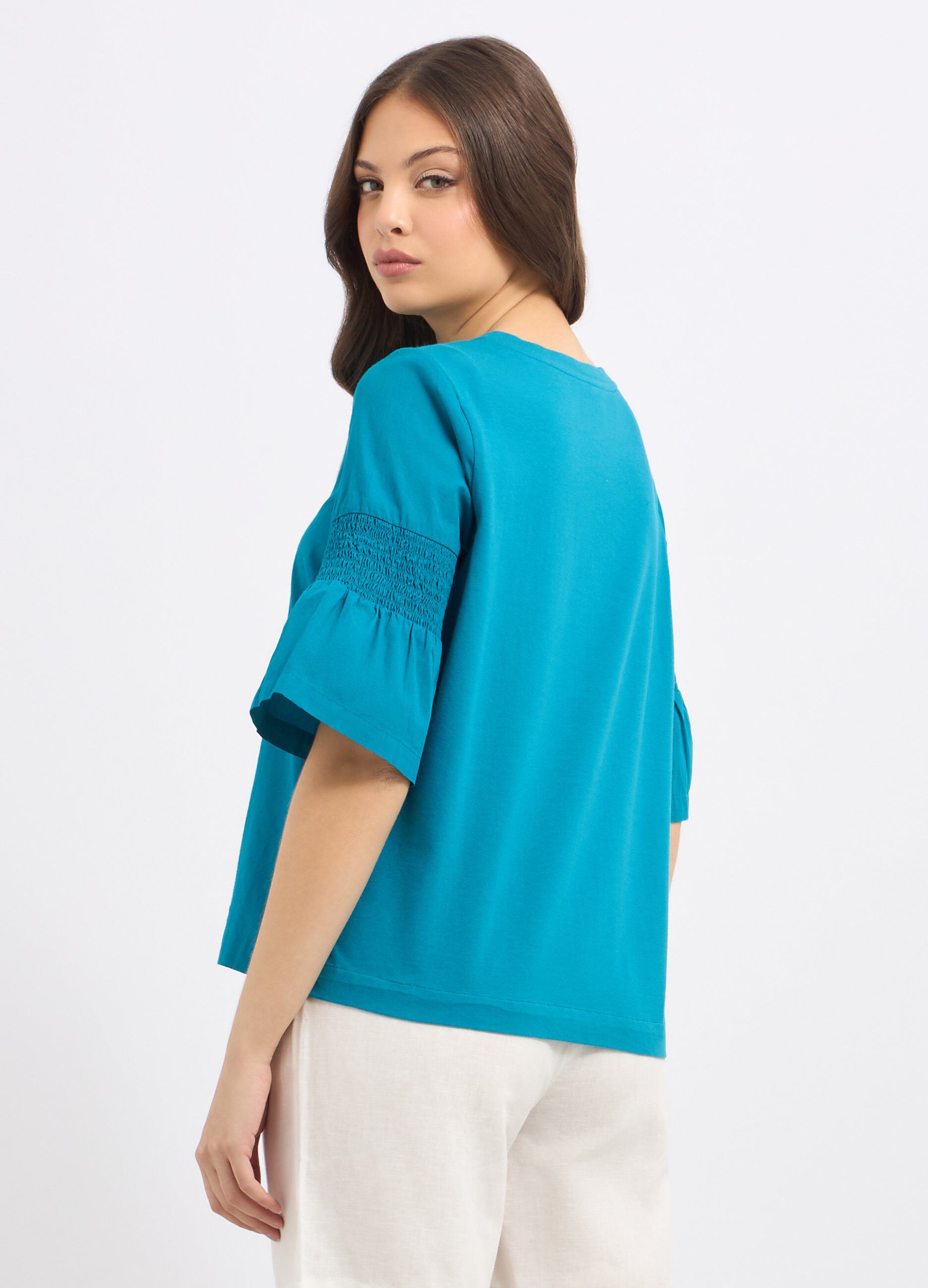 T-shirt in cotone stretch con maniche svasate donna_1
