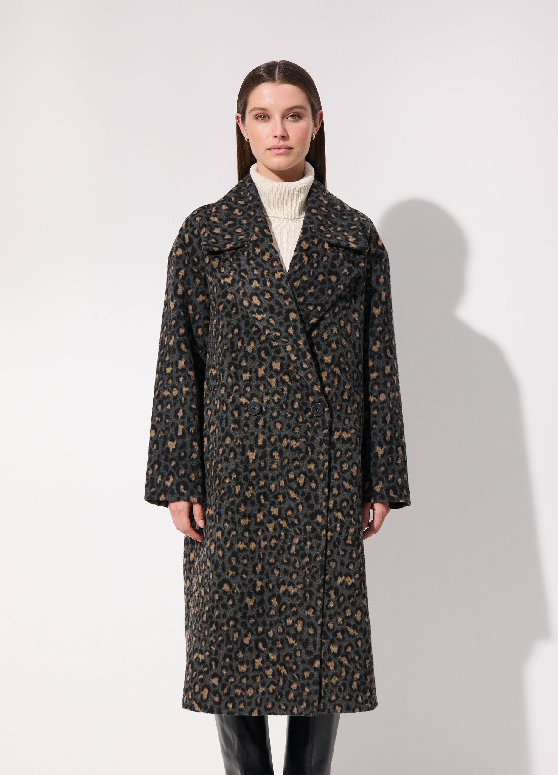 Cappotto doppiopetto in jacquard animalier donna_1