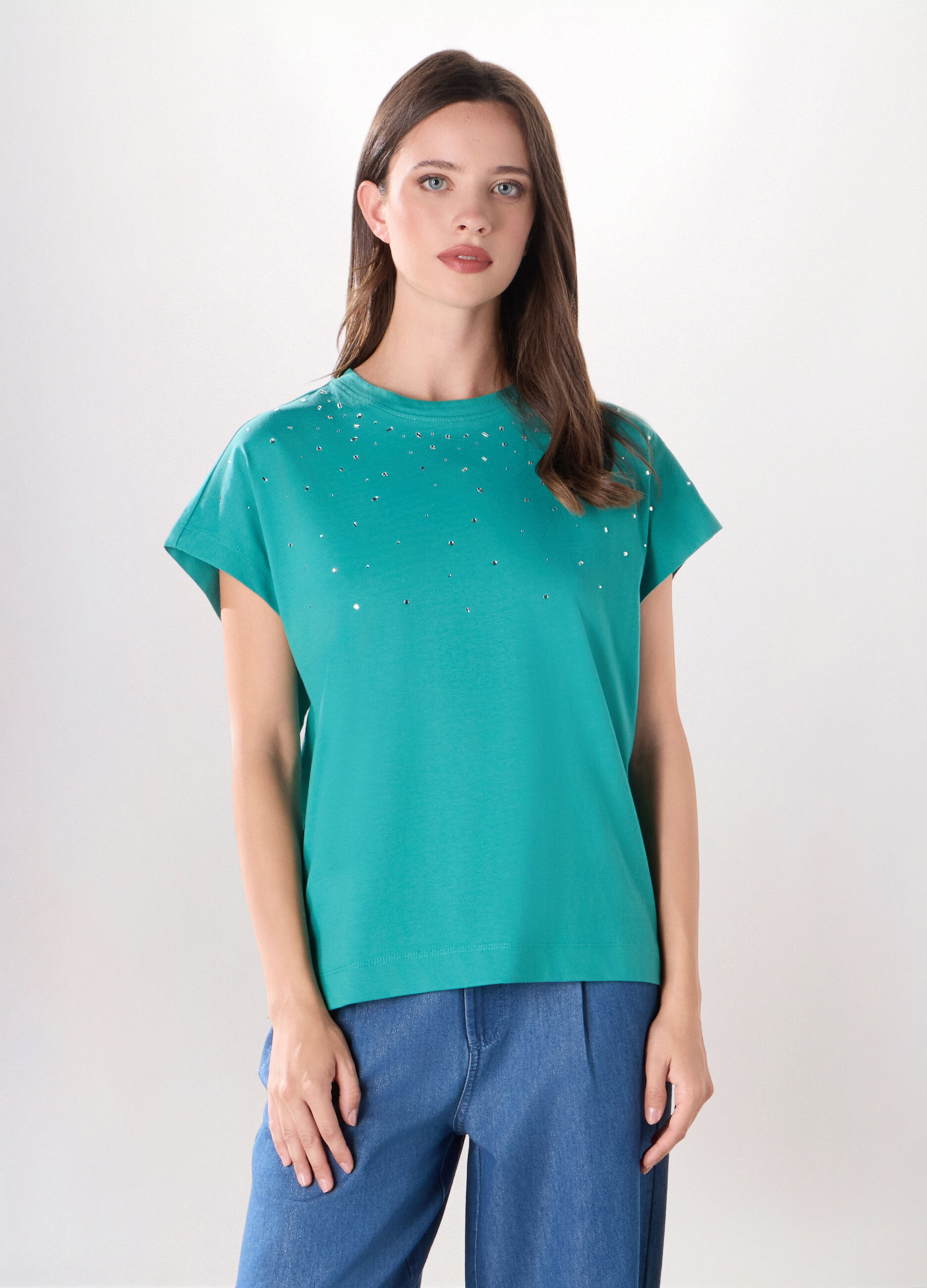 T-shirt in jersey di puro cotone donna_0