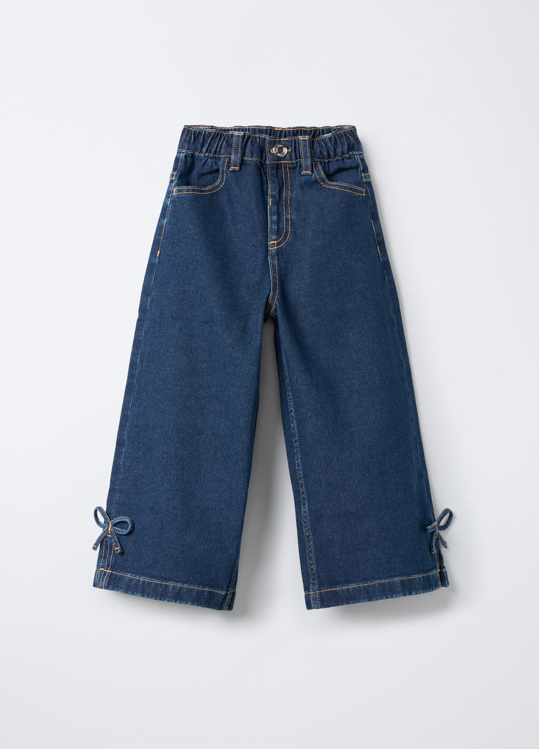 Pantaloni in denim di puro cotone Wide Leg bambina_0