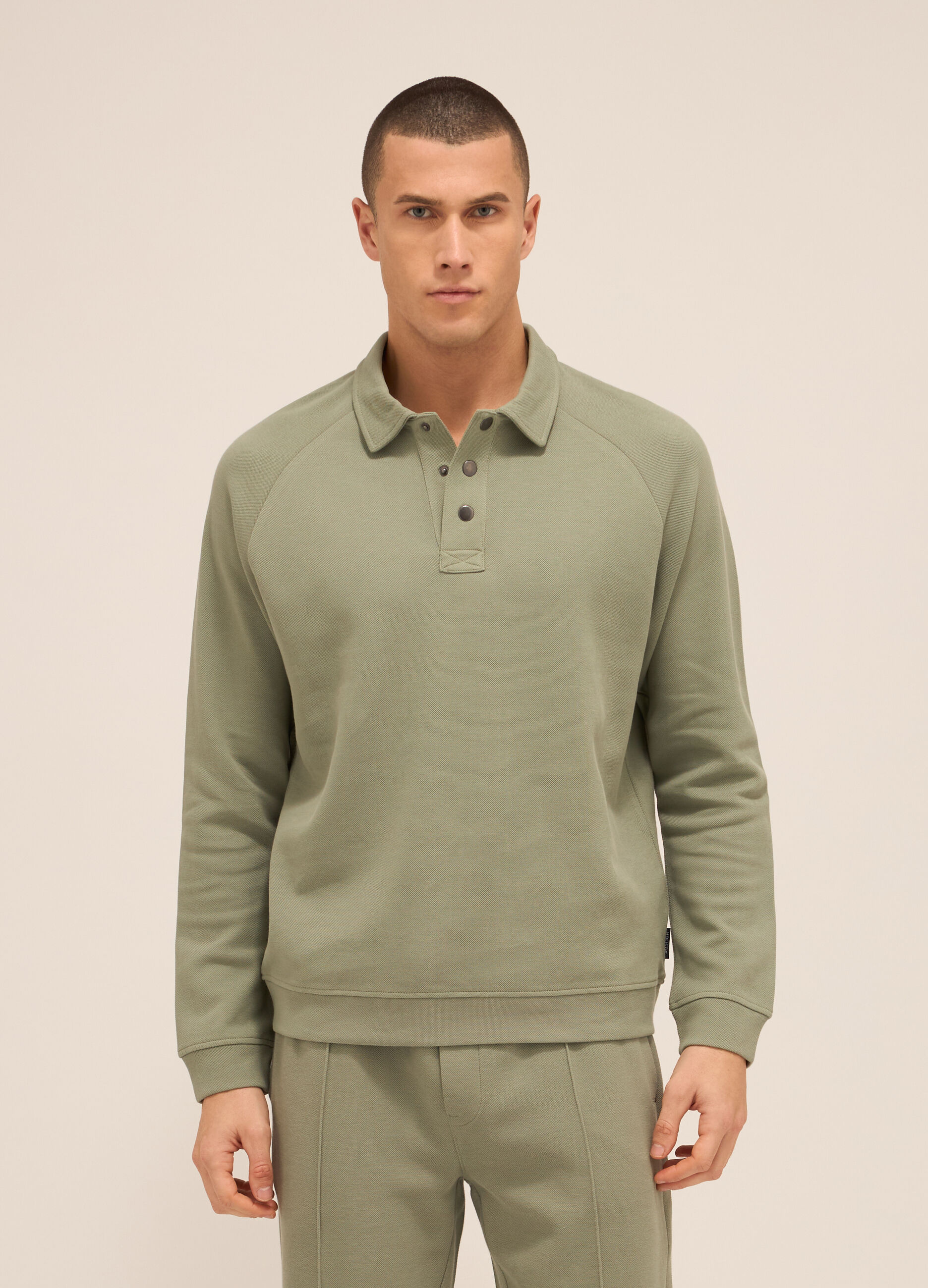 Felpa stile polo a maniche lunghe in puro cotone uomo