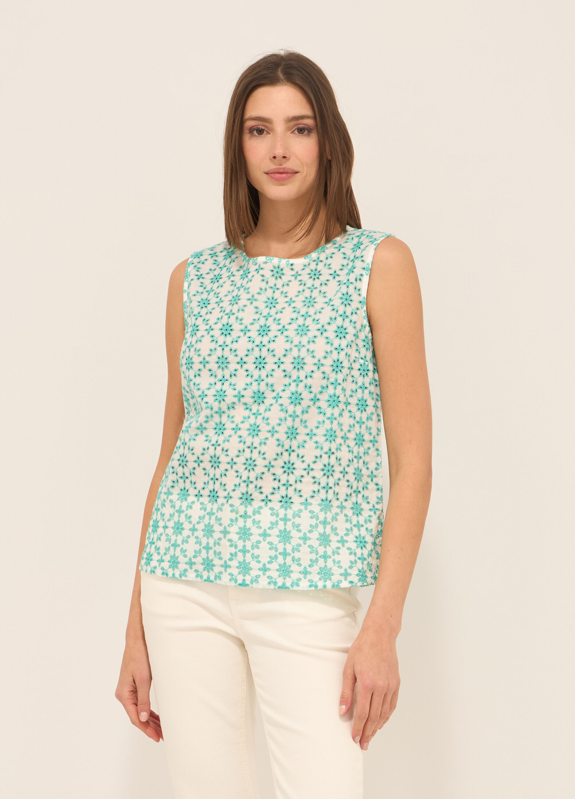 Blusa smanicata in puro cotone donna