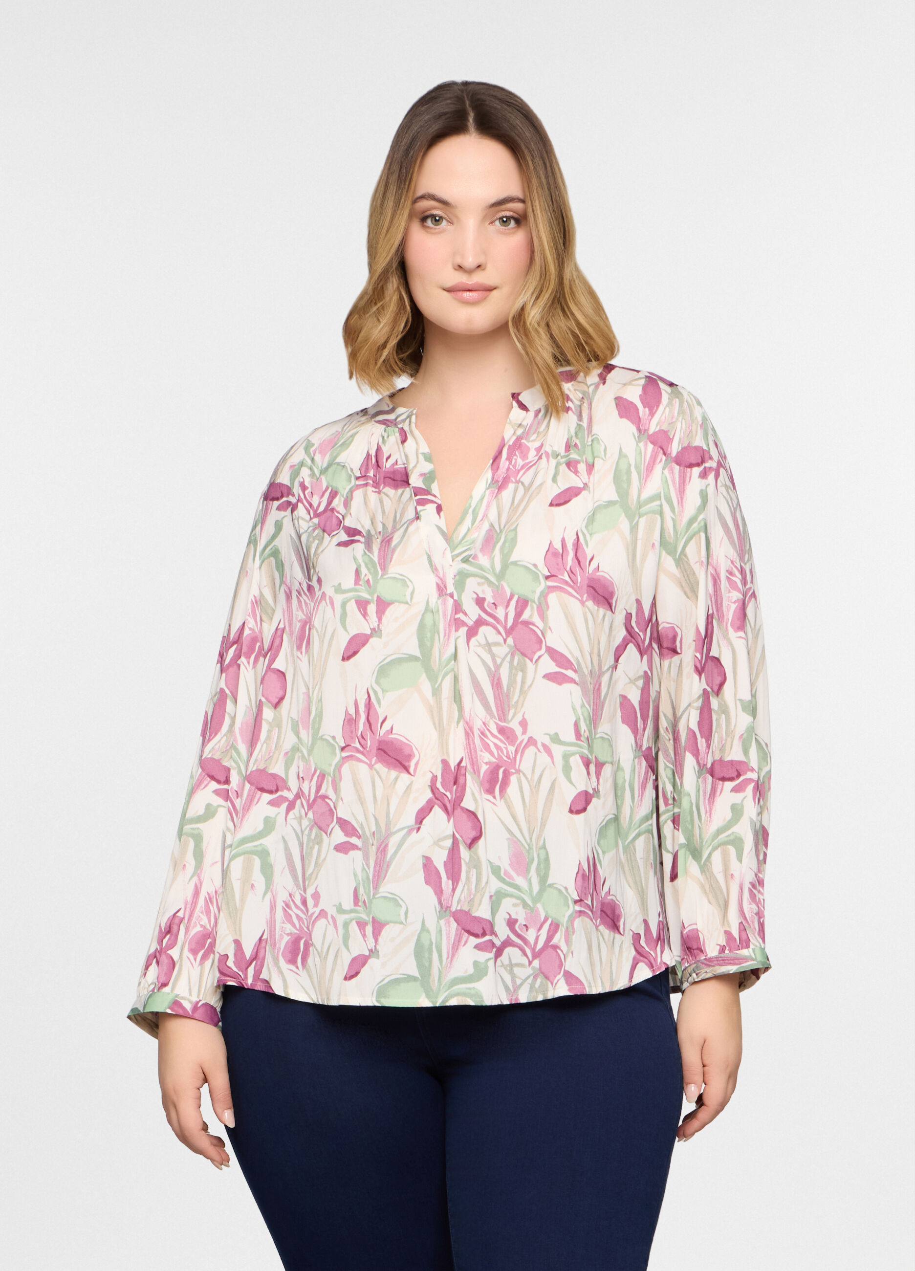 Blusa over fit con scollo a V donna curvy_0