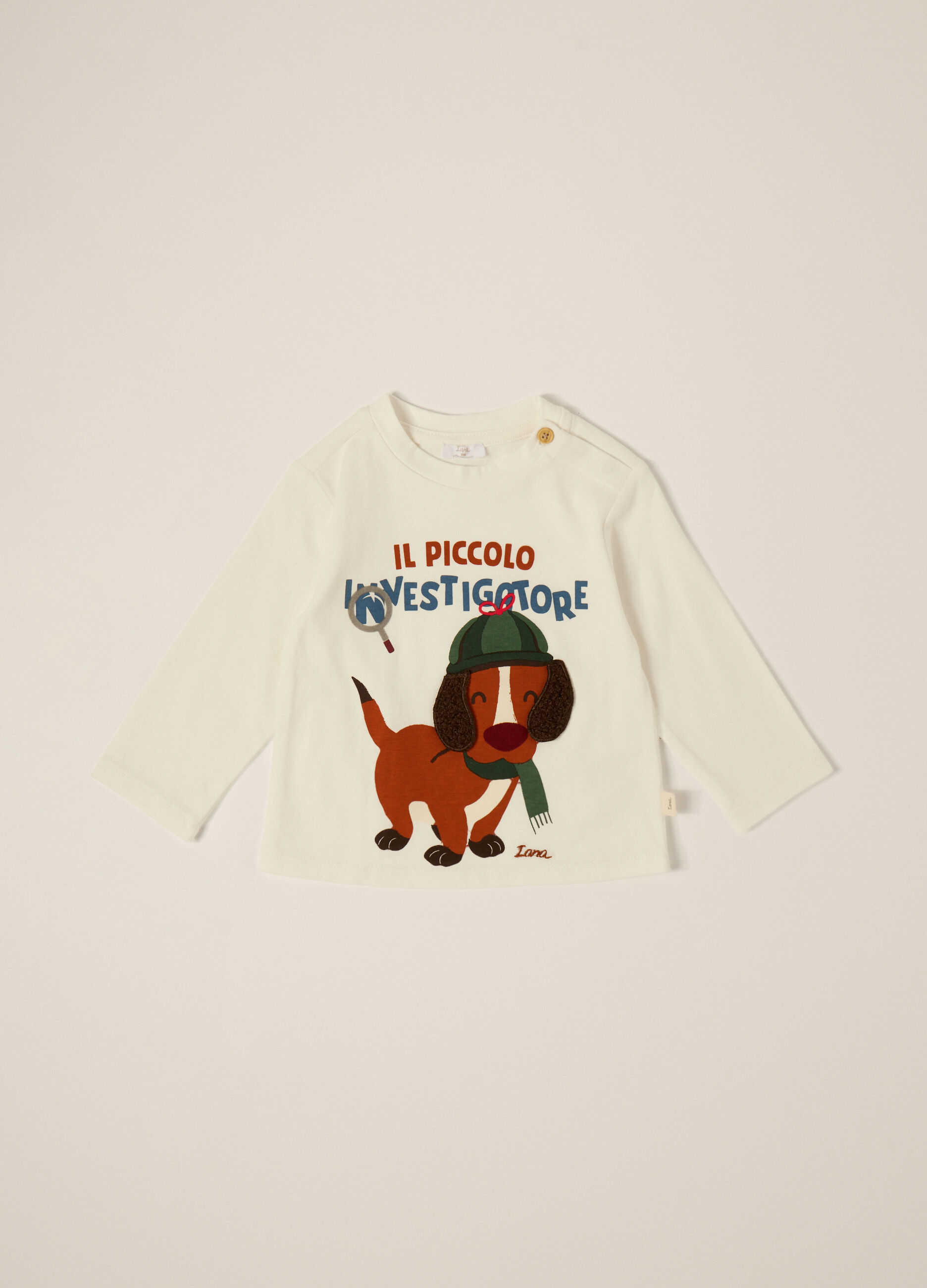 Maglia bianca a maniche lunghe in cotone per neonato_0