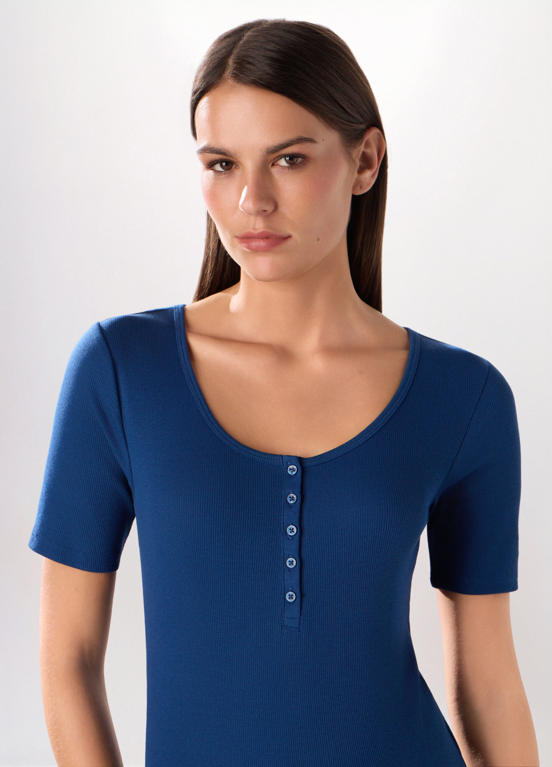 T-shirt in costina di cotone stretch donna_2