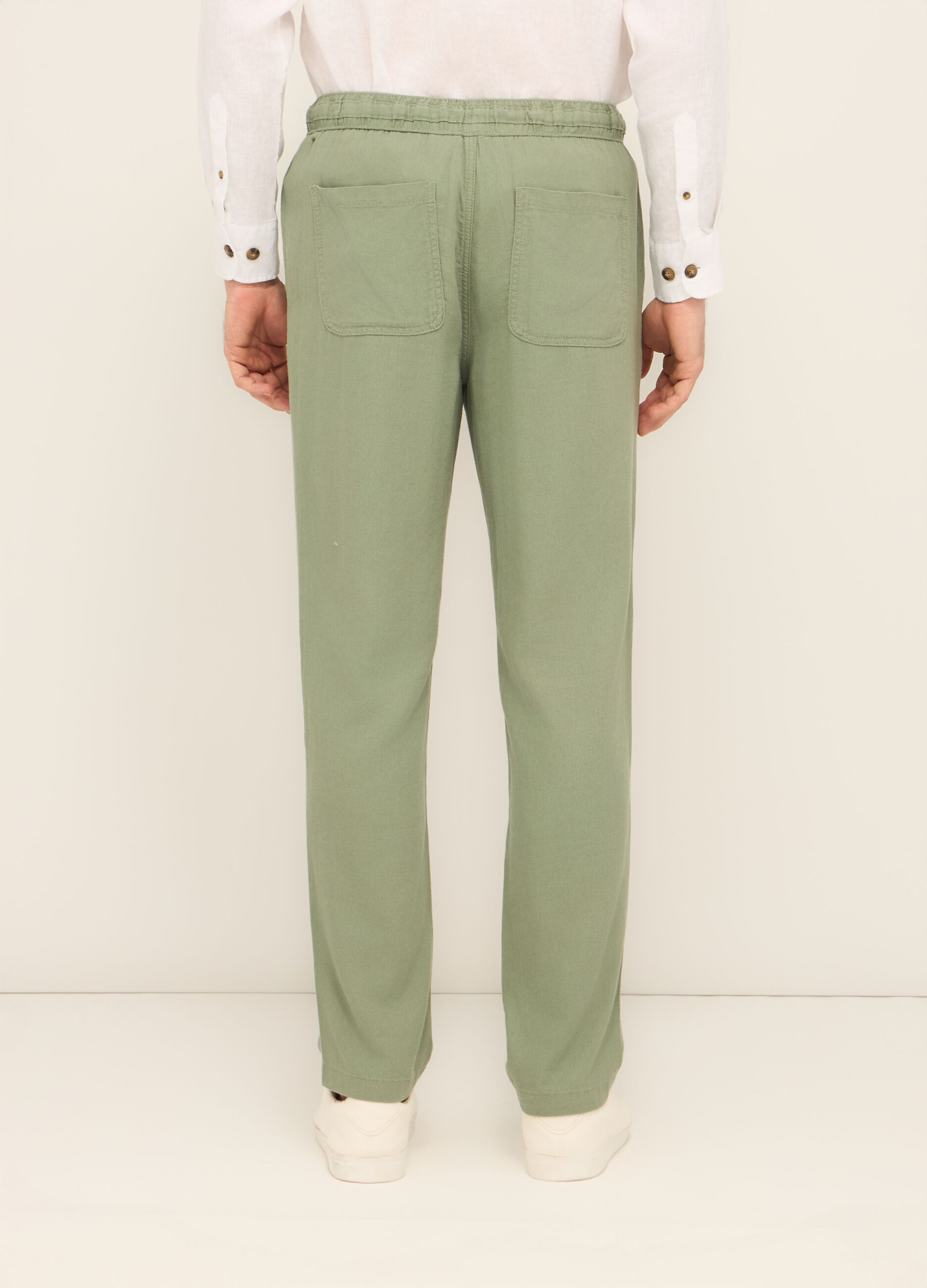 Pantaloni chino in misto lino con coulisse uomo