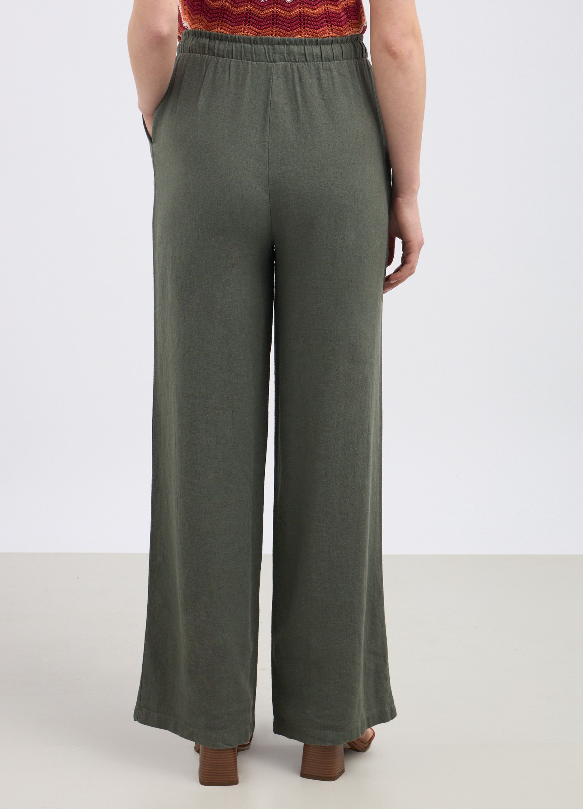 Pantaloni palazzo in misto lino donna_1