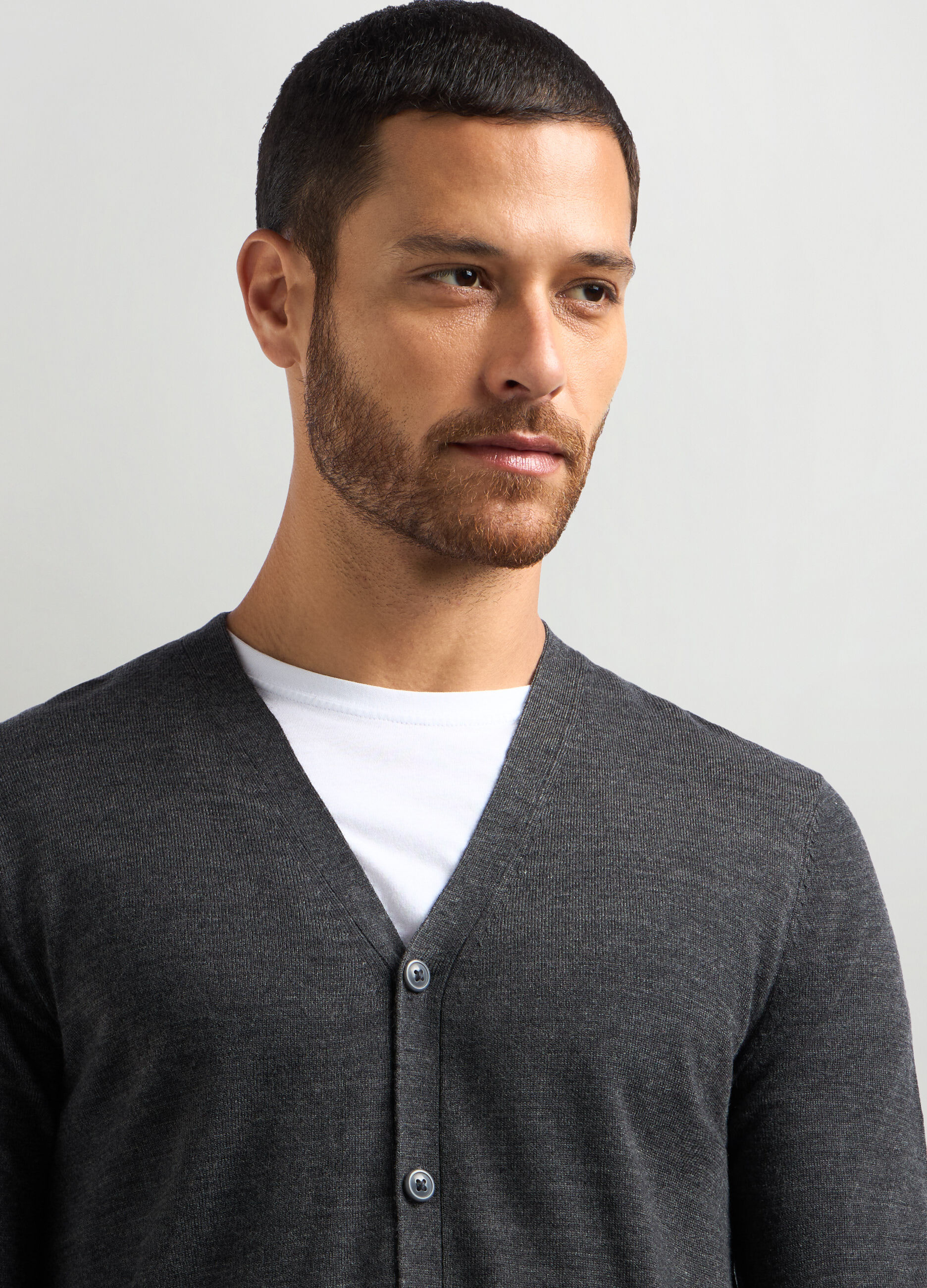 Cardigan collo a V maglia rasata uomo_2