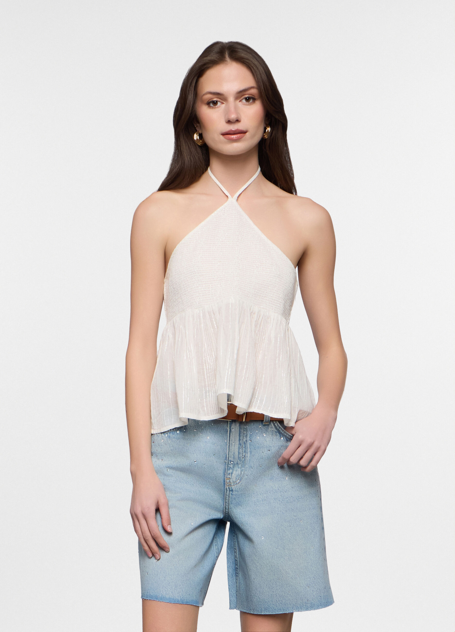 Top slim fit in cotone e filo lurex donna_0