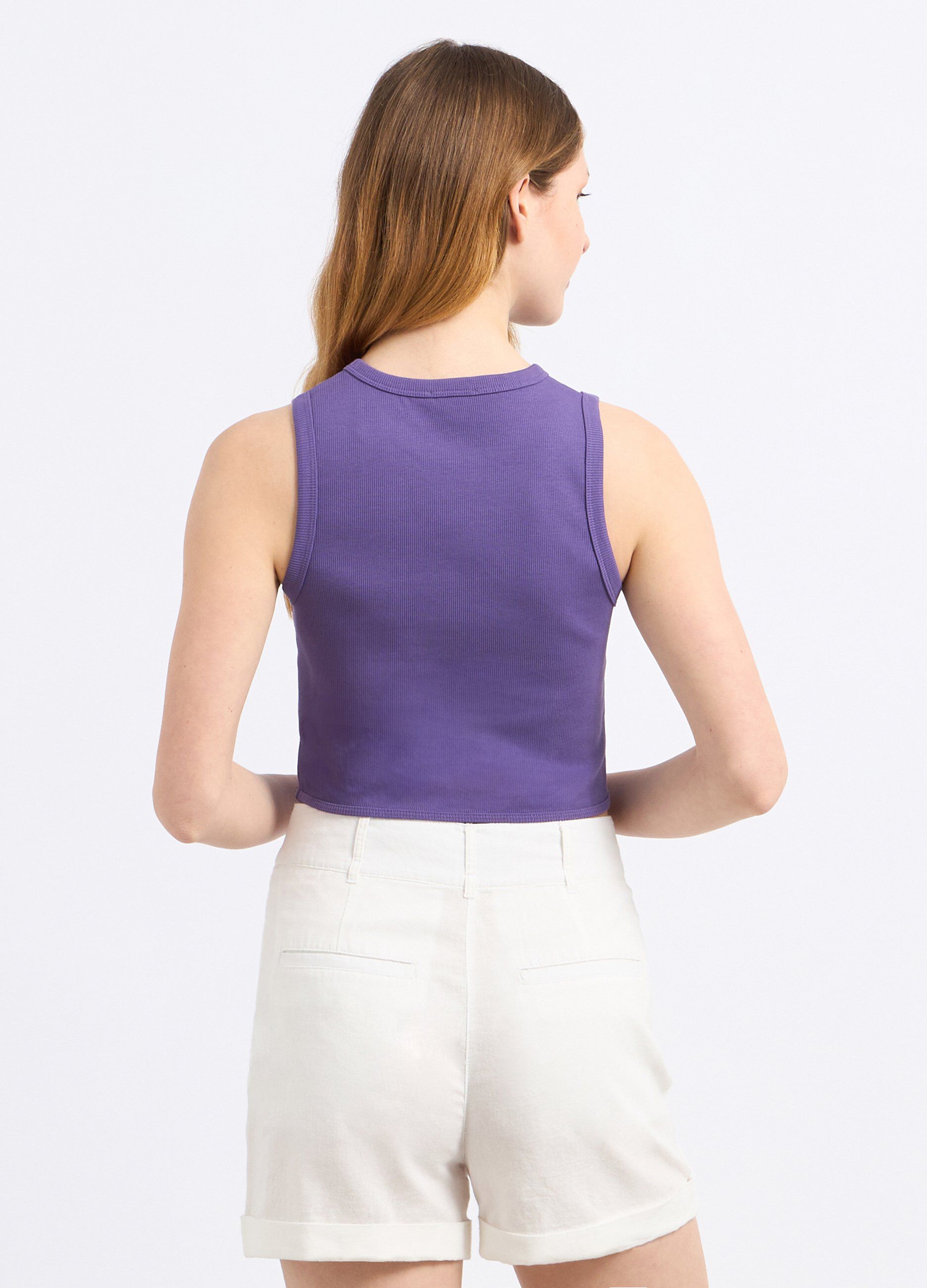 Top cropped in costina di cotone stretch donna_1