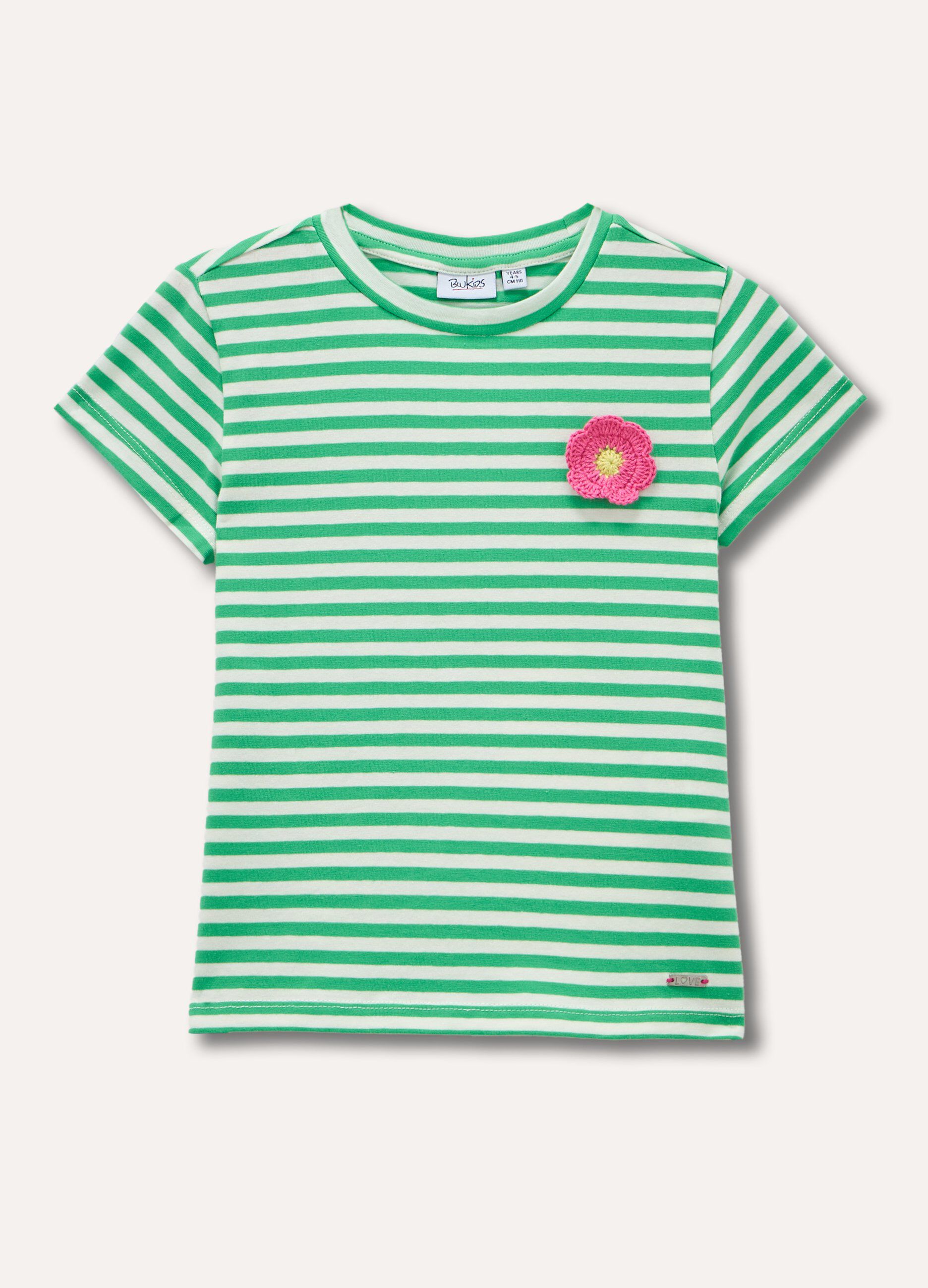 T-shirt in cotone stretch a righe bambina_0
