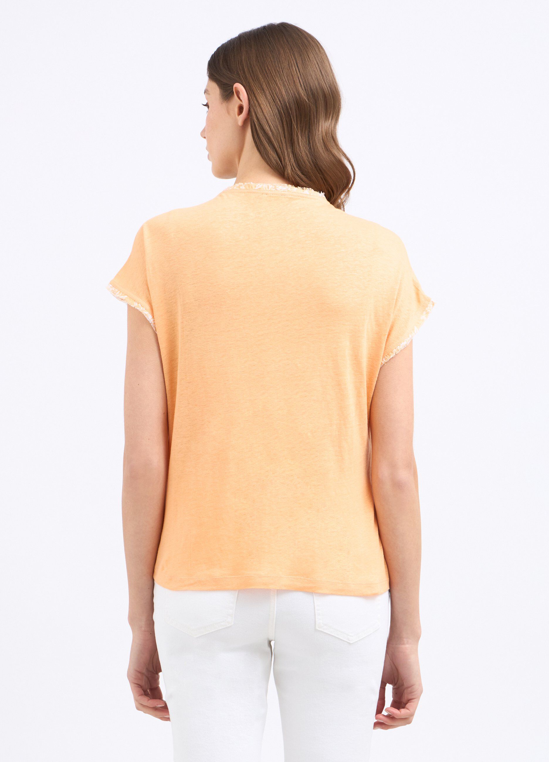 T-shirt in misto lino con stampa donna_1