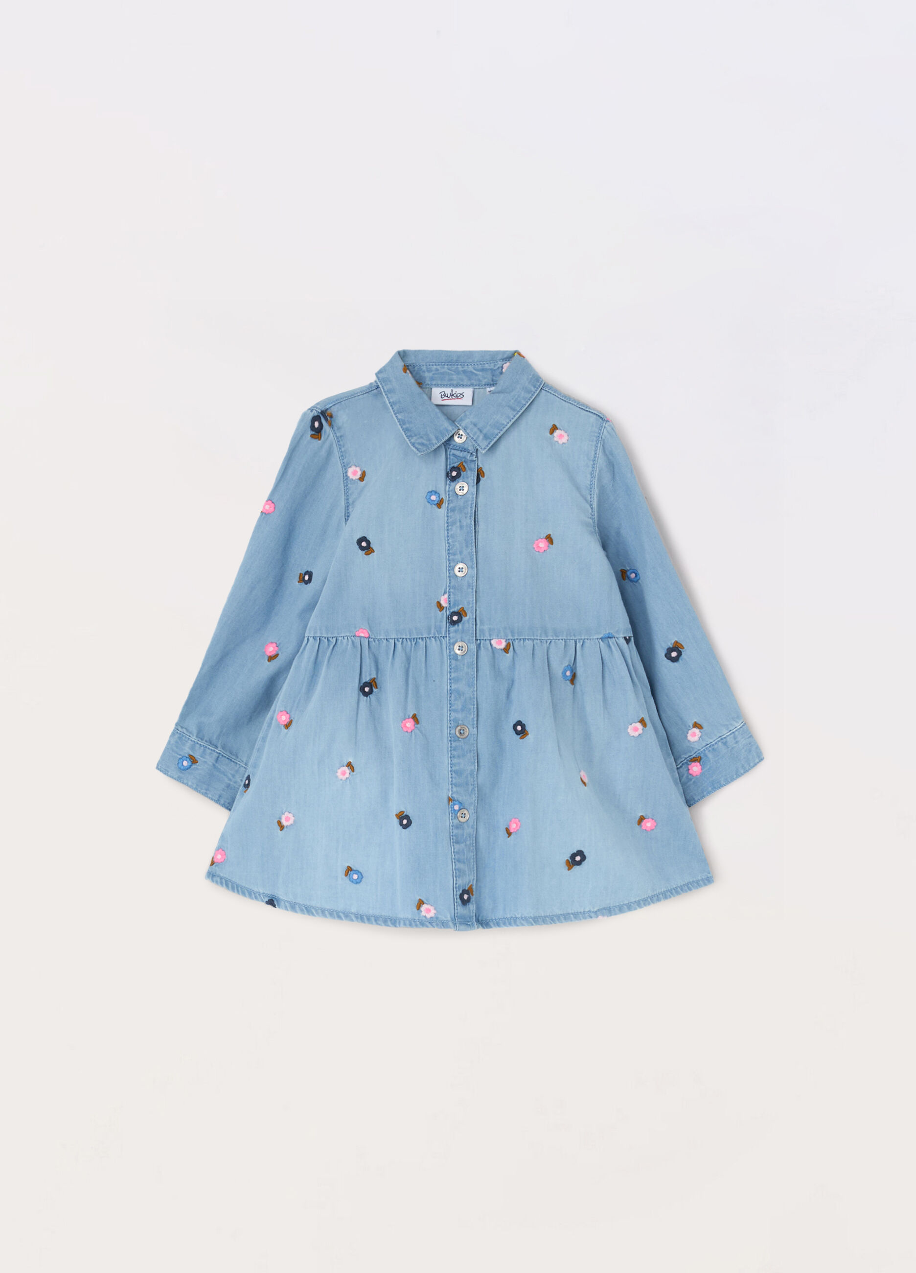 Camicia lunga in denim di puro cotone neonata_0