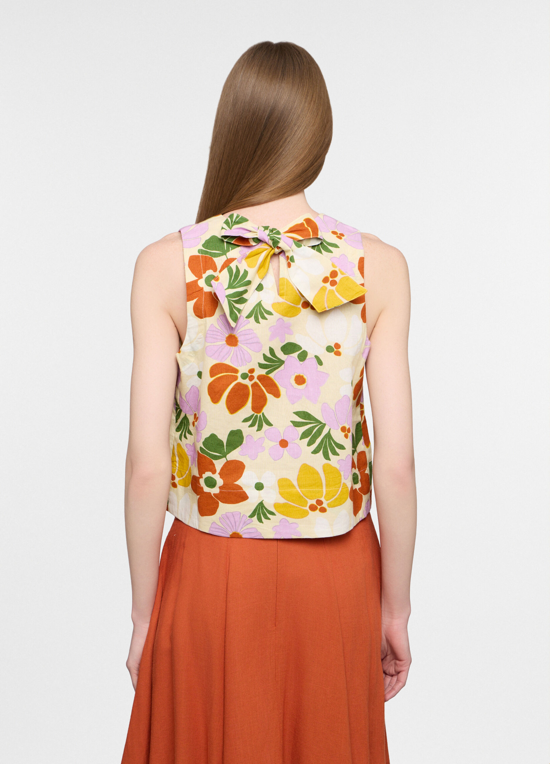 Blusa regular fit con scollo rotondo misto lino donna_1