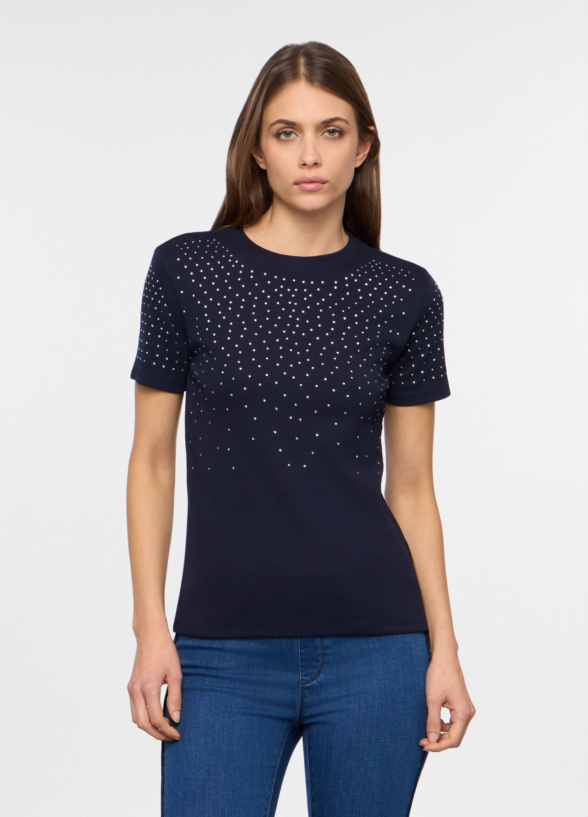 T-shirt in costina di cotone stretch donna_0
