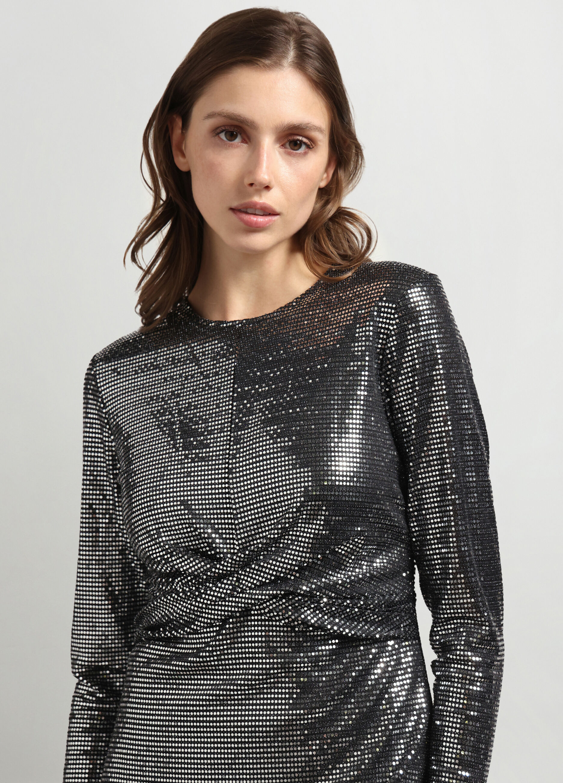 Abito corto in paillettes e filo lurex donna_2