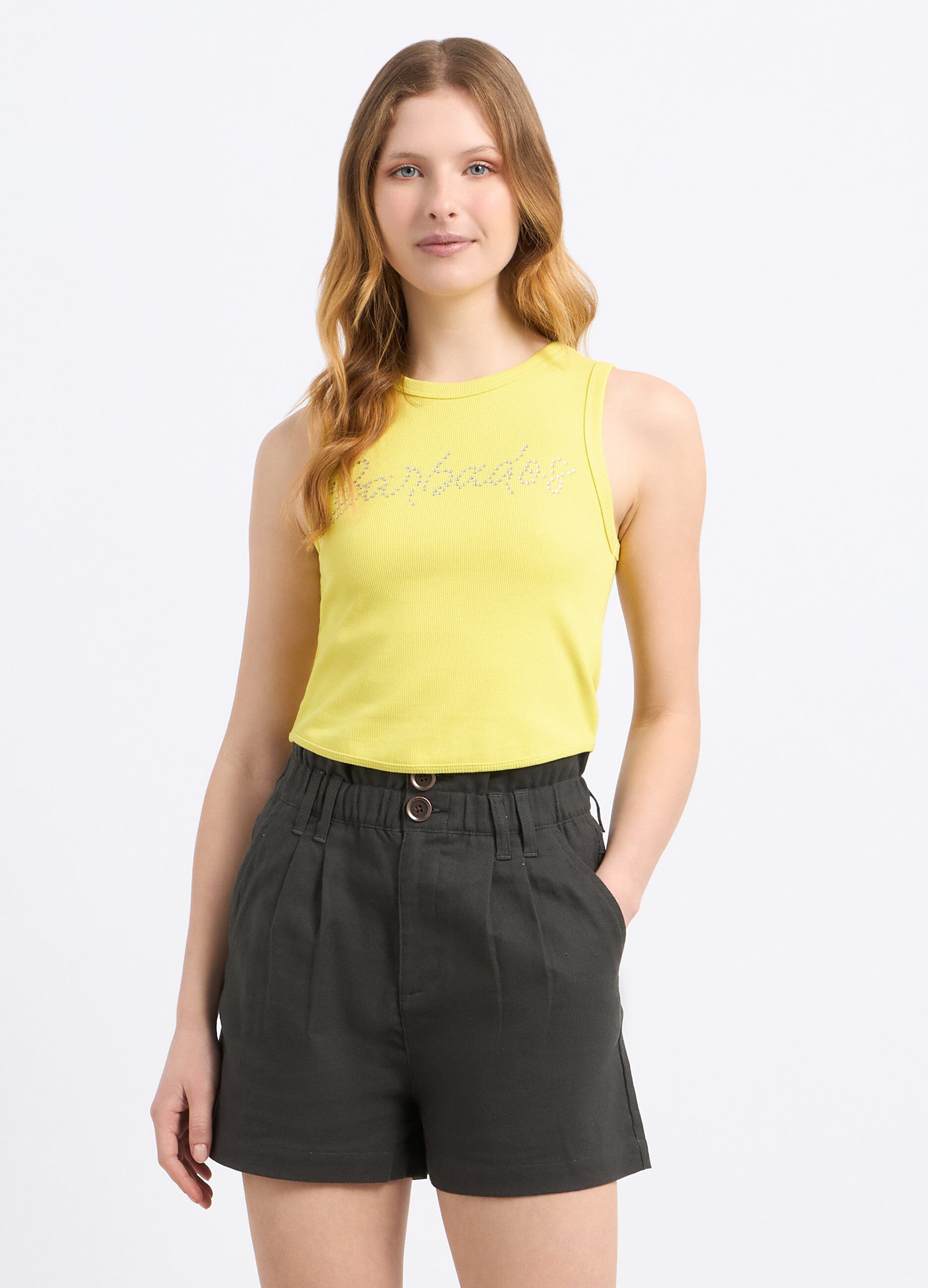 Top cropped in costina di cotone stretch donna_0