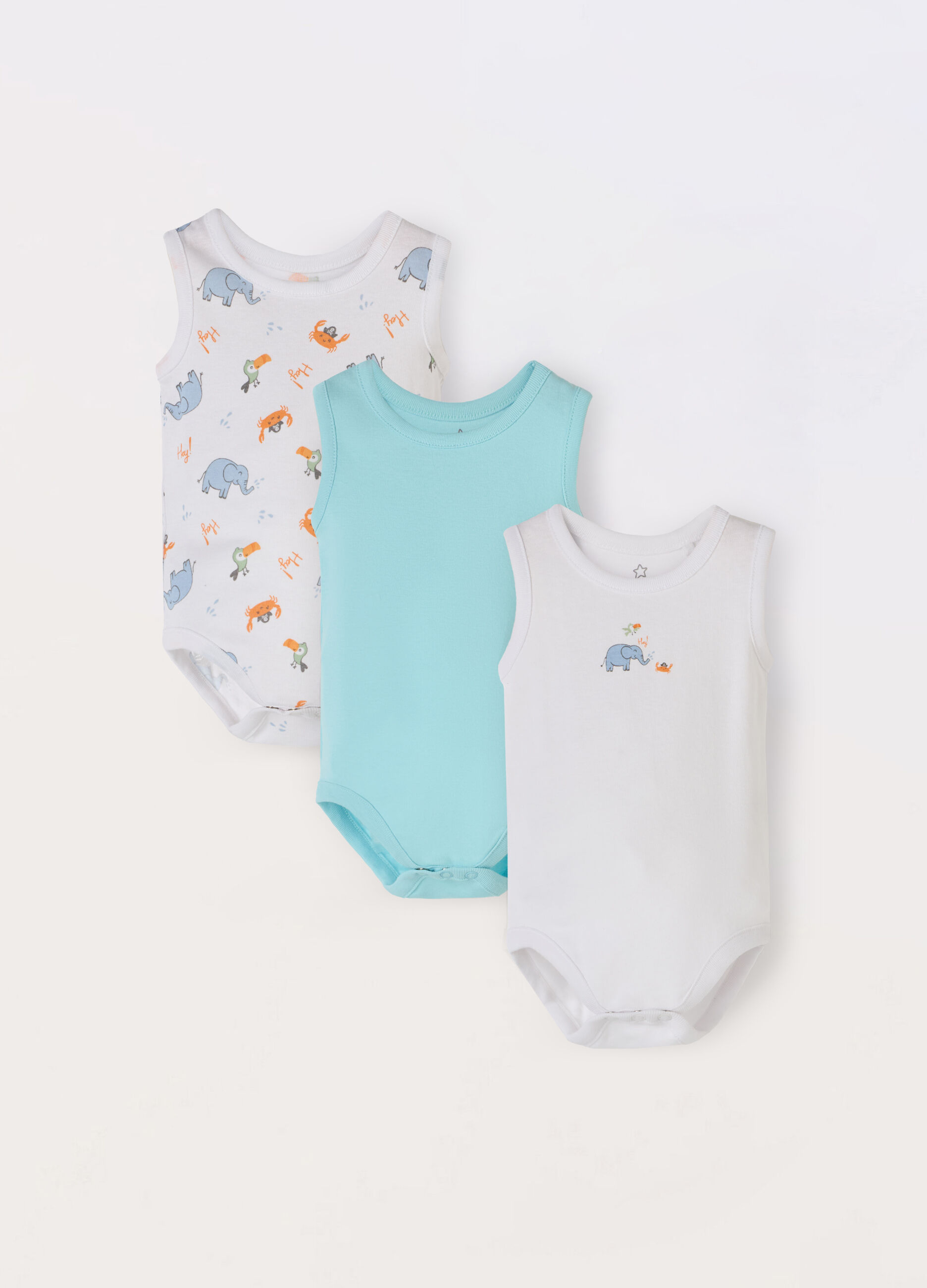 Pack 3 body smanicati in puro cotone neonato