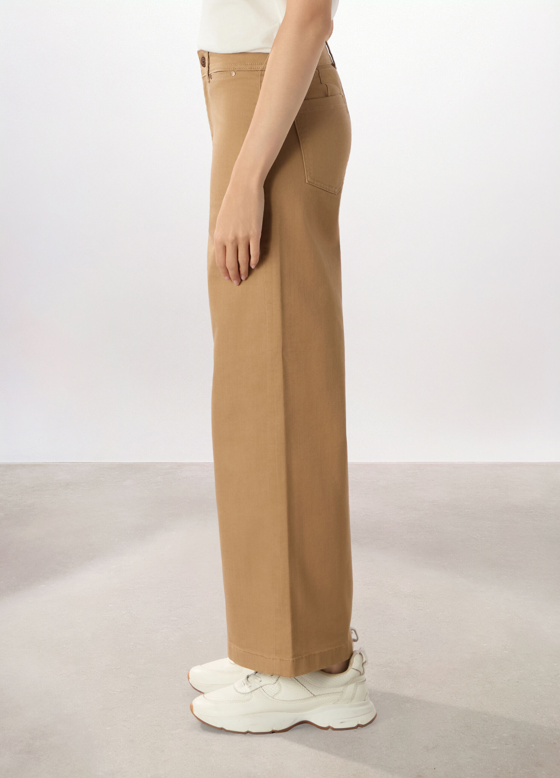 Pantaloni wide leg in denim misto cotone donna_3