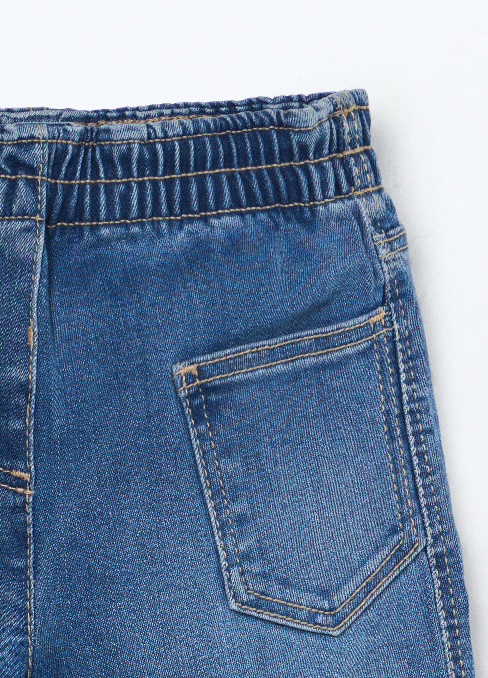 Pantaloni wide leg in denim di misto cotone neonata_2